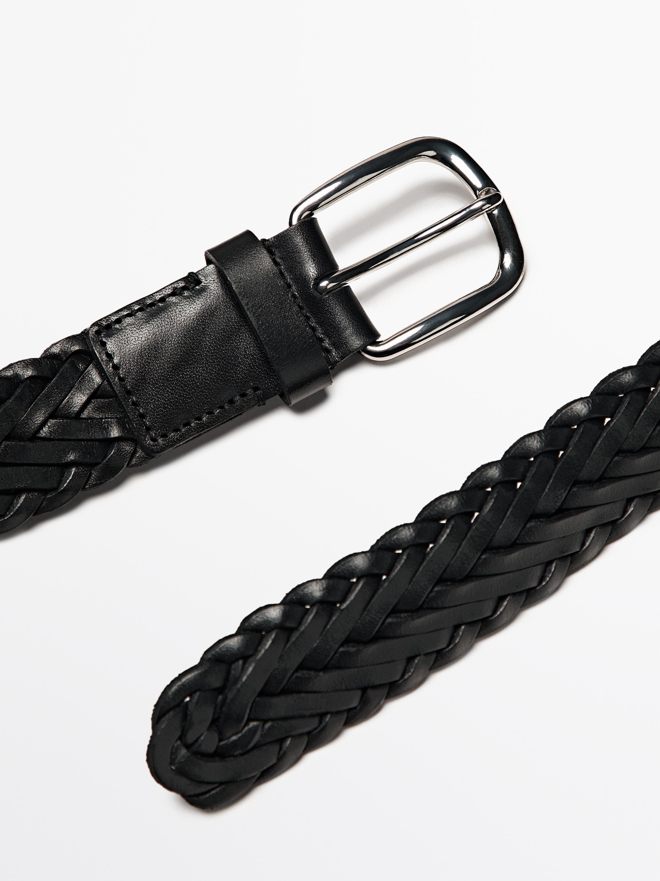 Braided nappa leather belt — BLACK