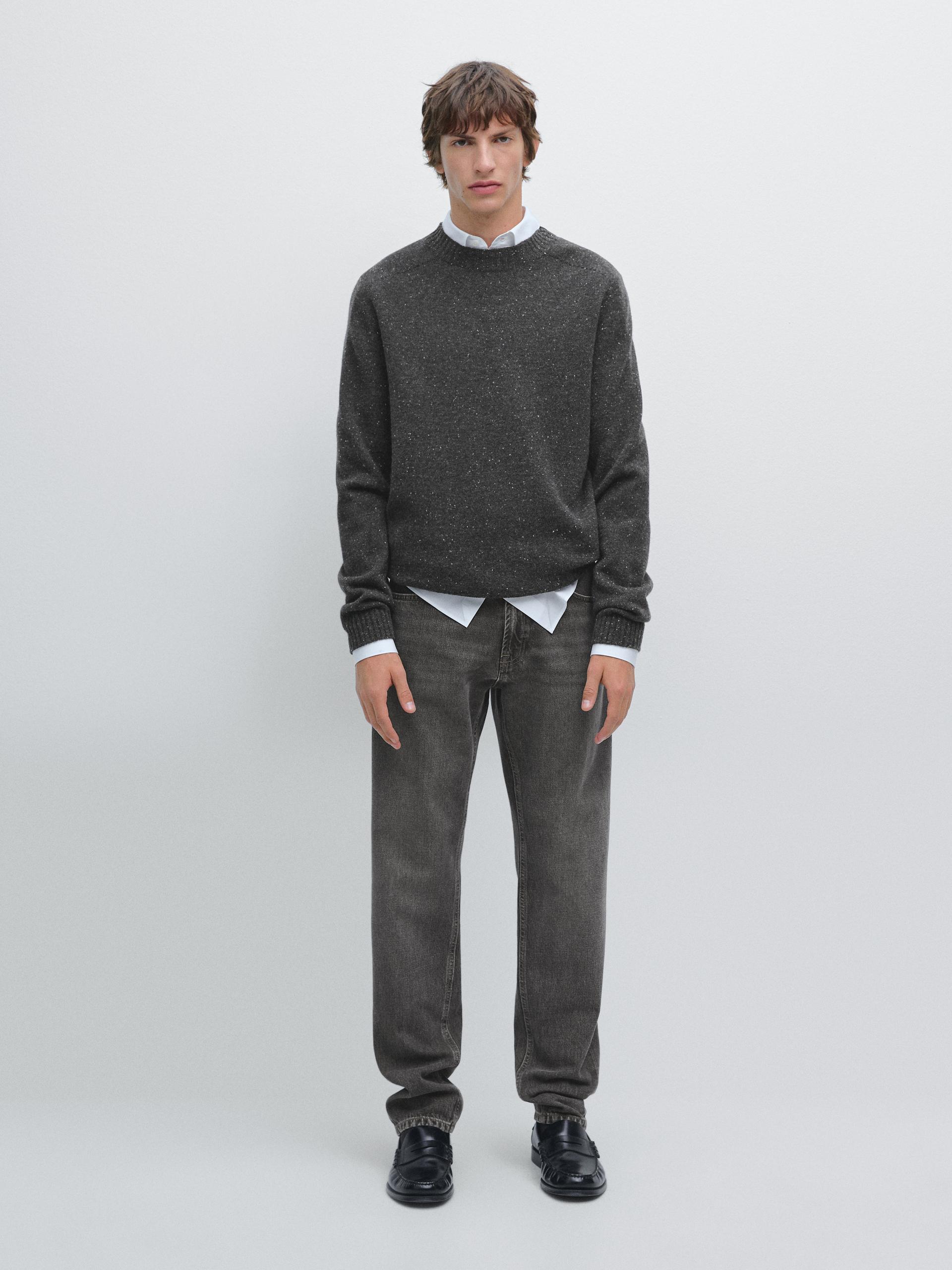 Maglia Con Collo Rotondo 100% Lana - Grigio Marengo - L - Massimo Dutti - Maschile