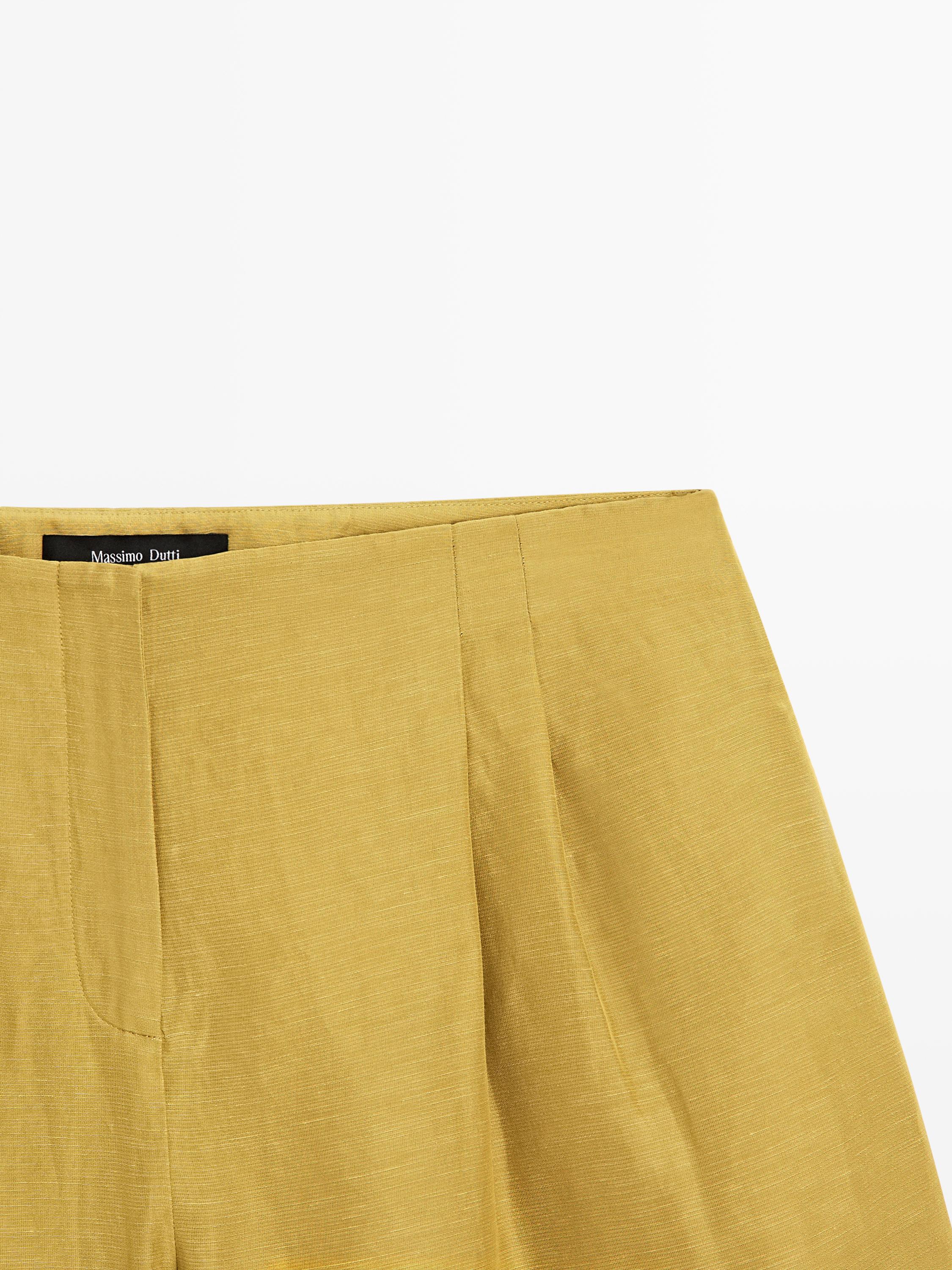 Short pleated linen blend Bermuda shorts