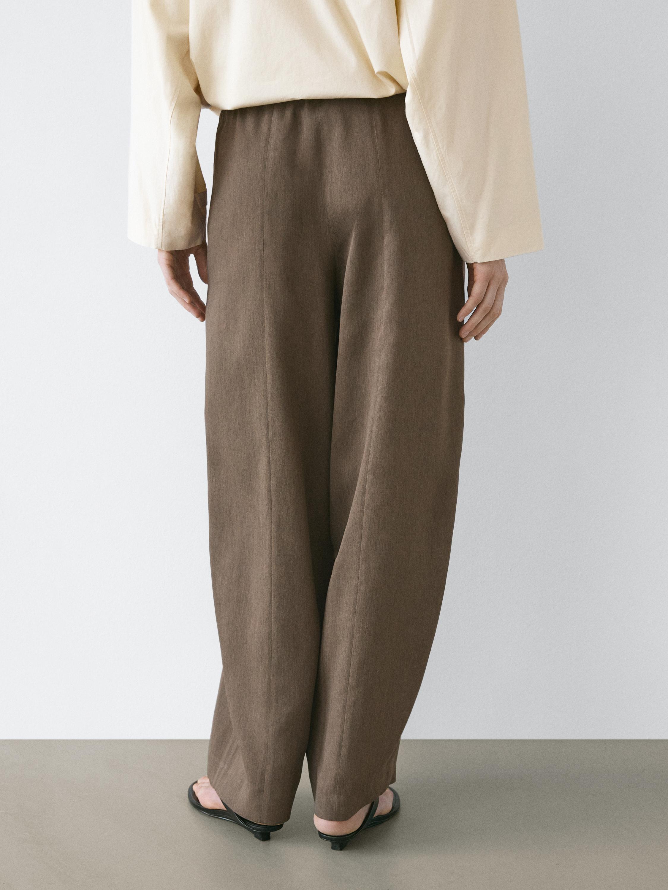 Flowing trousers with elasticated waistband — DARK GREEN