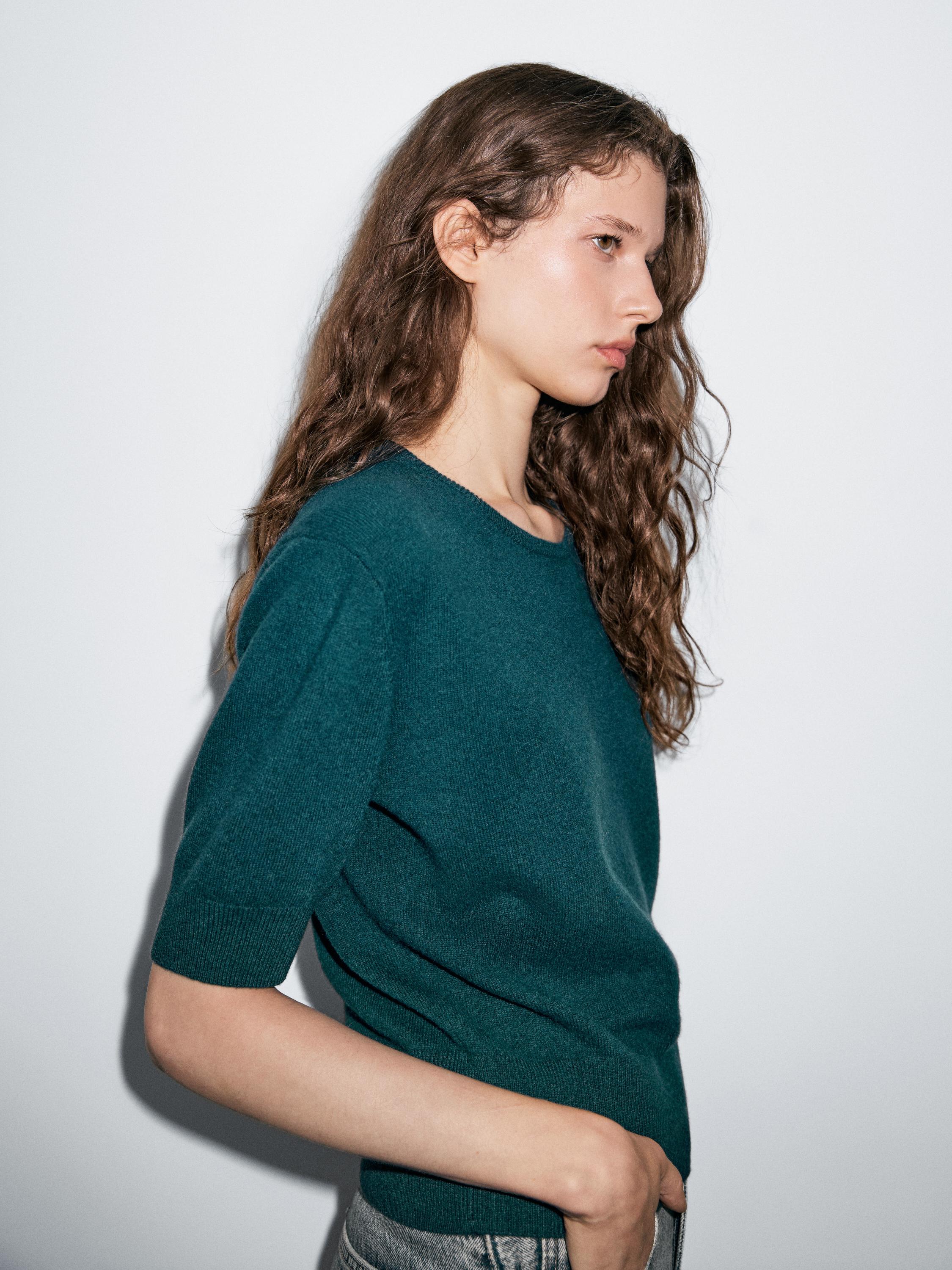 Short sleeve wool blend sweater