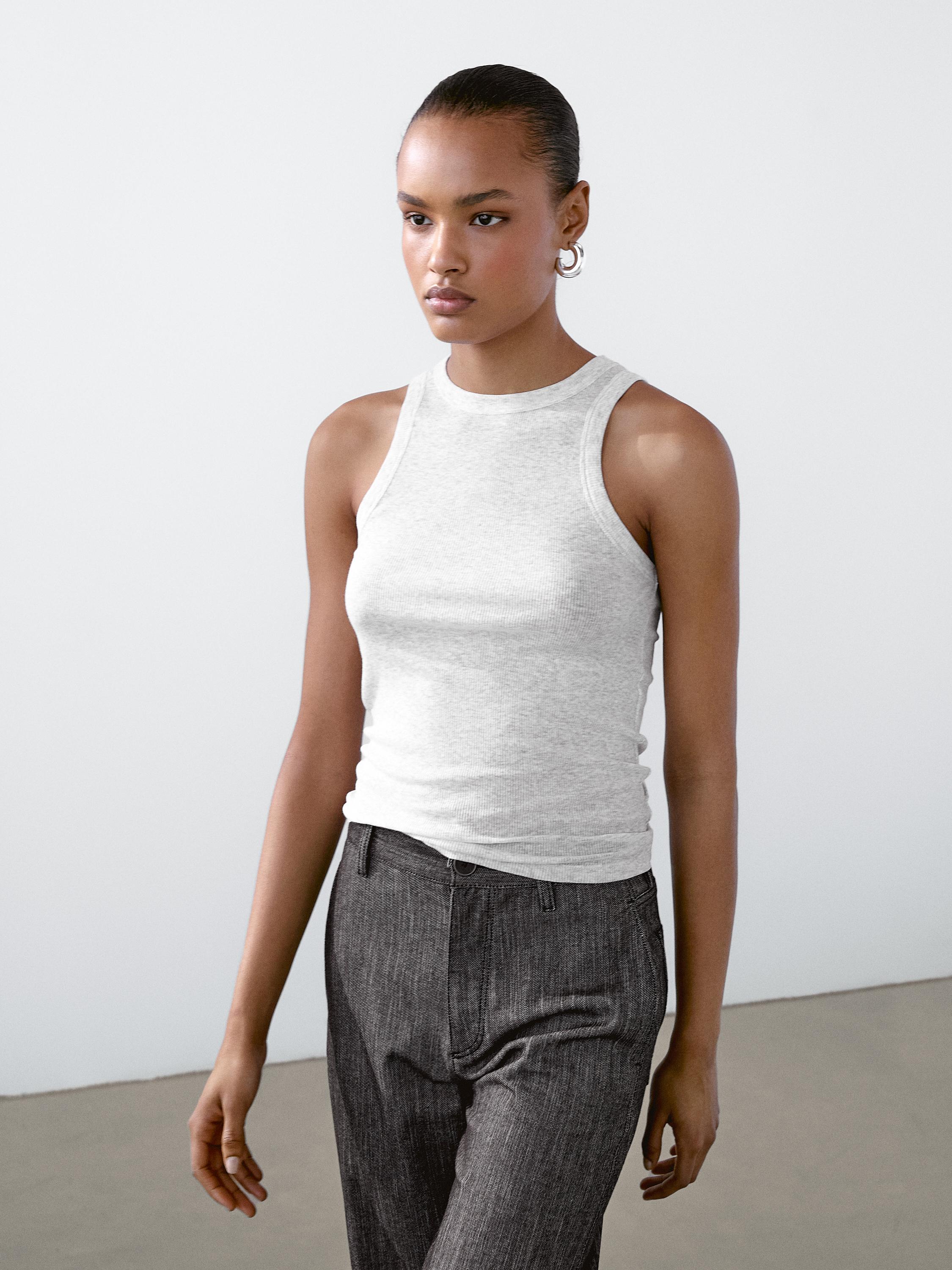Top à encolure américaine en coton