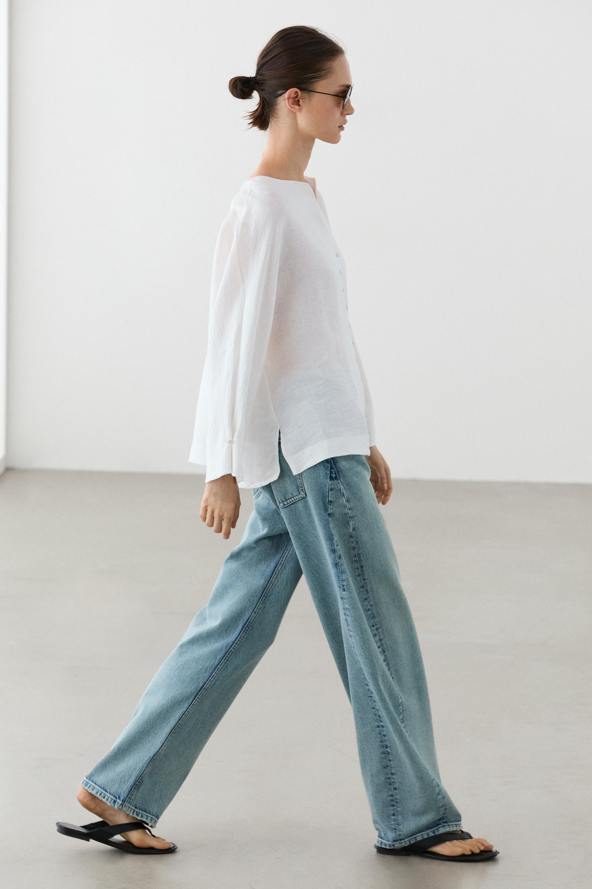 Linen blend overshirt with buttons — WHITE