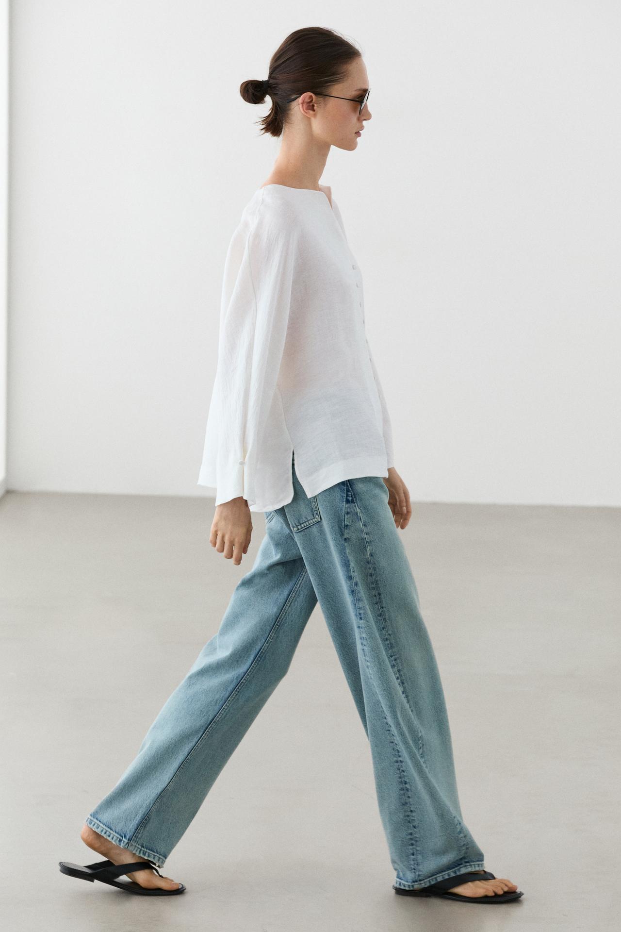 Linen blend overshirt with buttons — WHITE