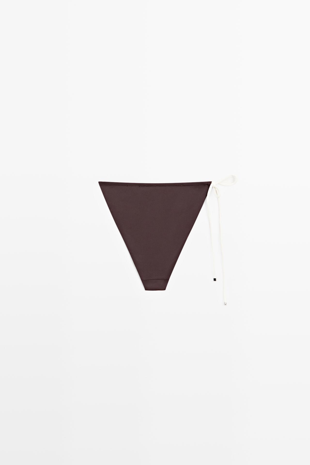 Contrast tie-side bikini bottoms — BROWN
