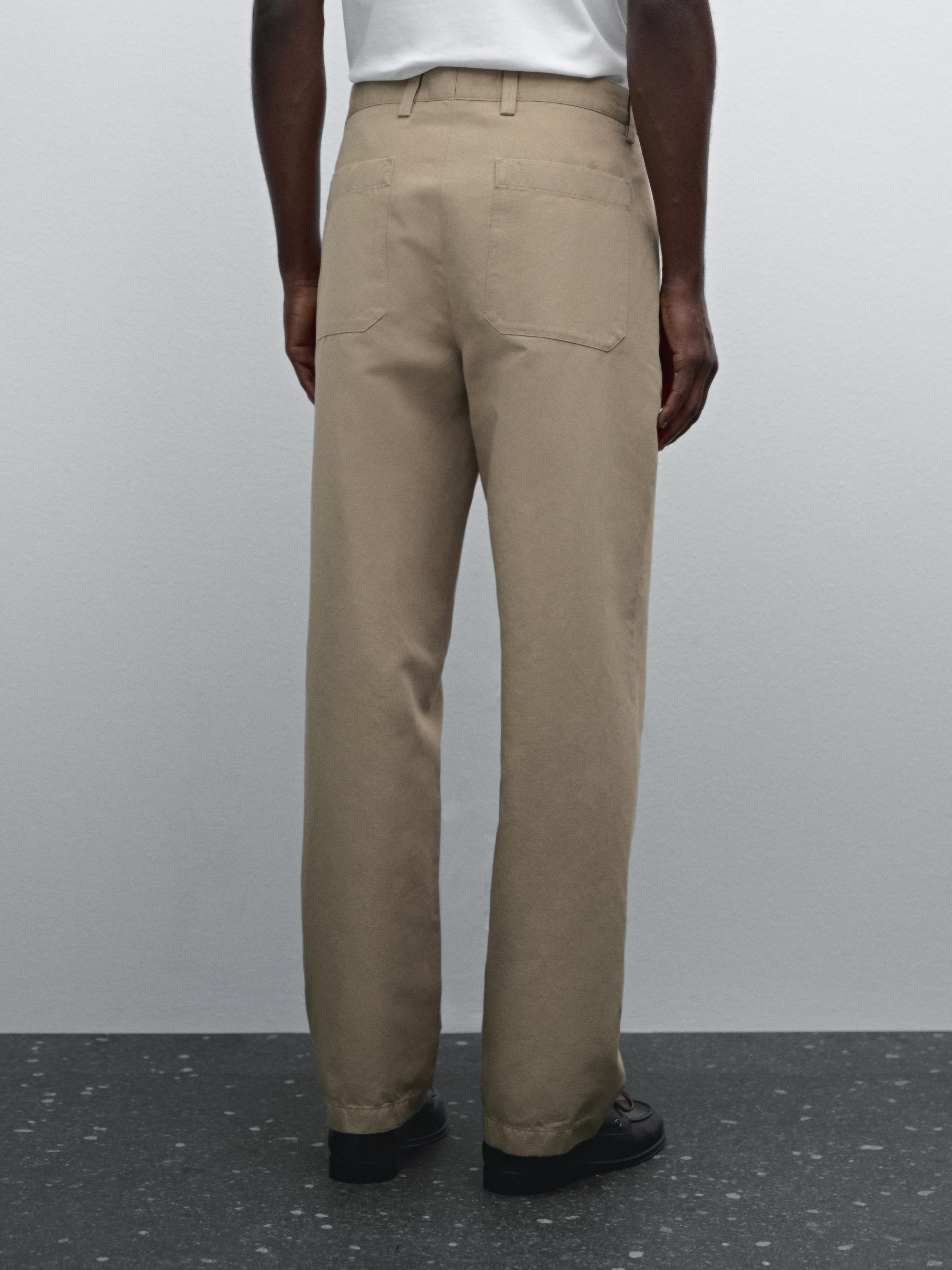 Regular fit cotton blend trousers