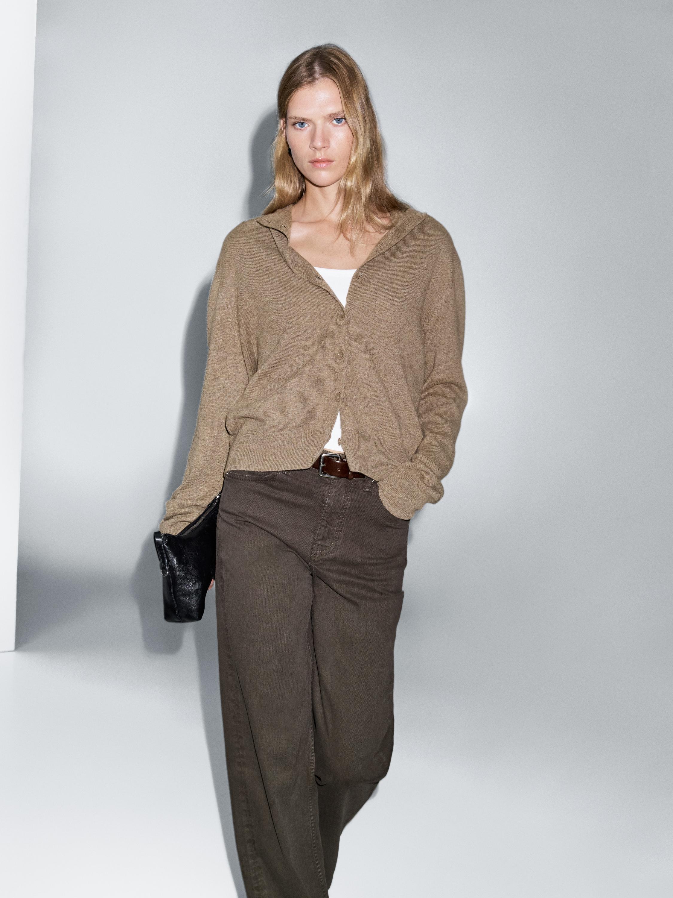 100% wool high neck knit cardigan