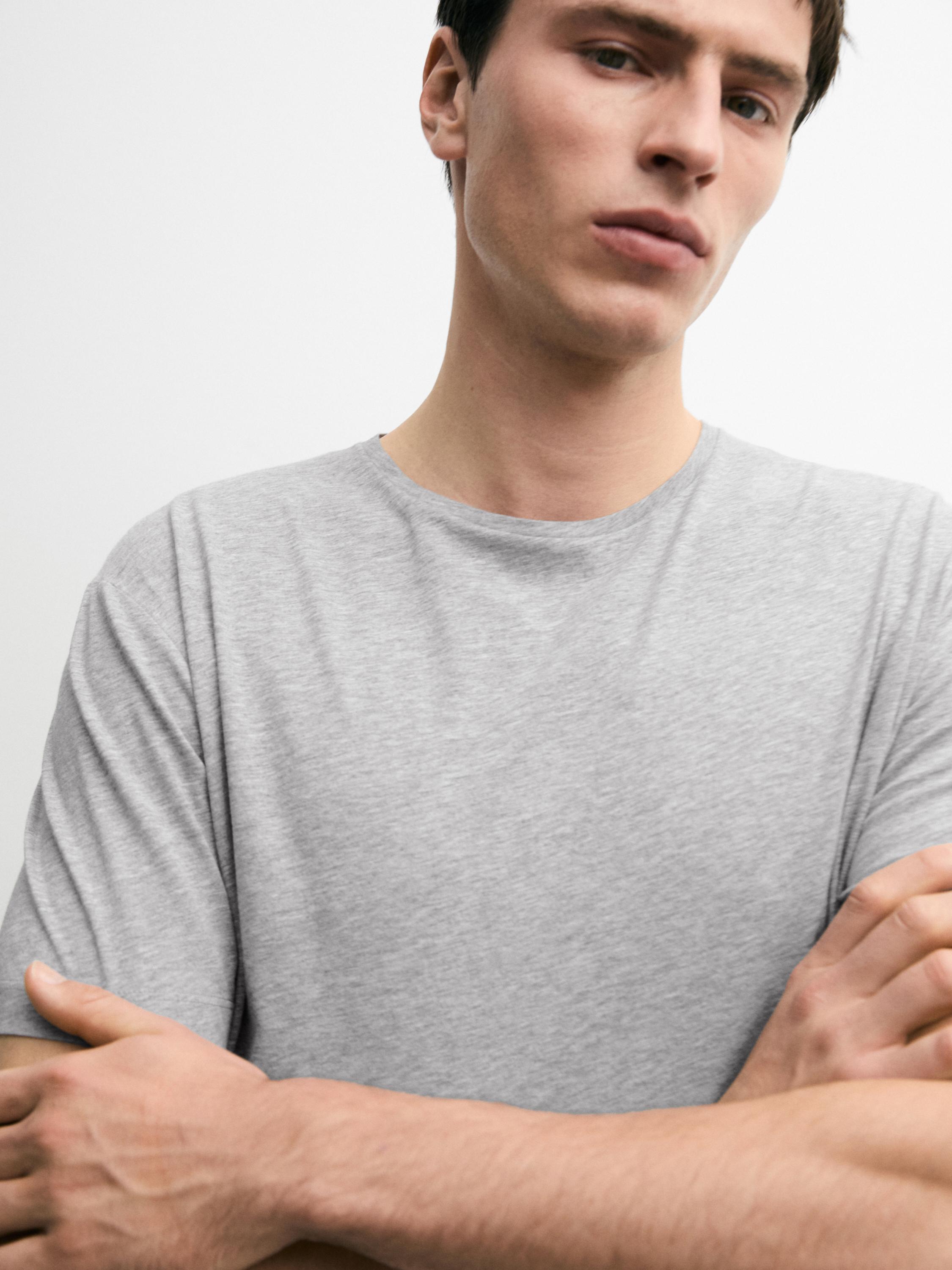 Short sleeve cotton blend T-shirt — GREY MARL