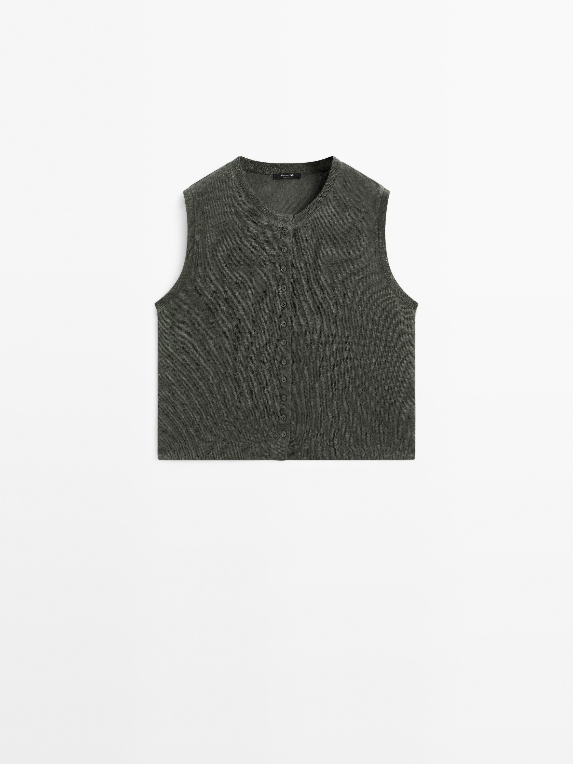 Veste sans manches en maille 100 % lin