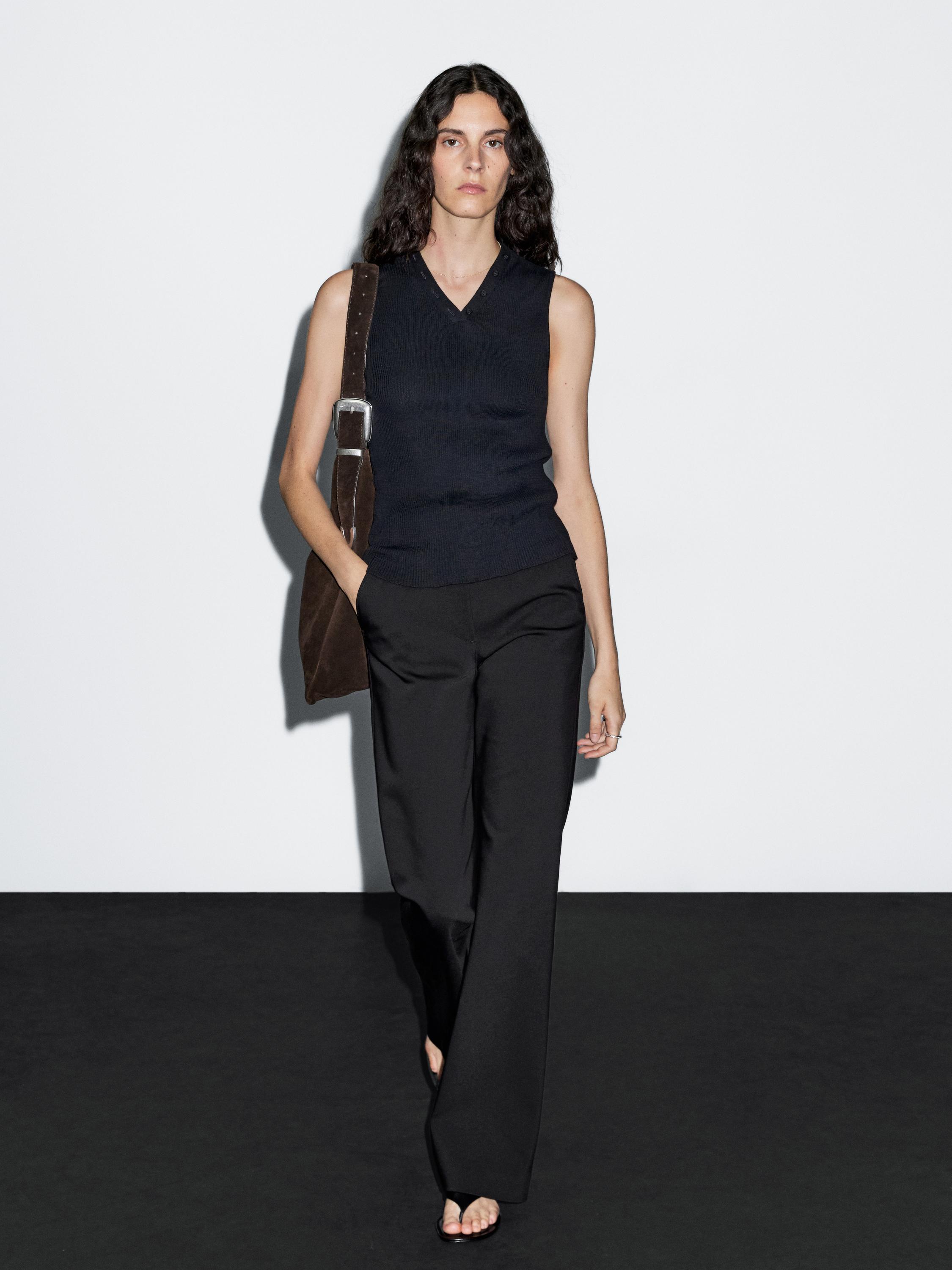 Ribcord top met detail kraag