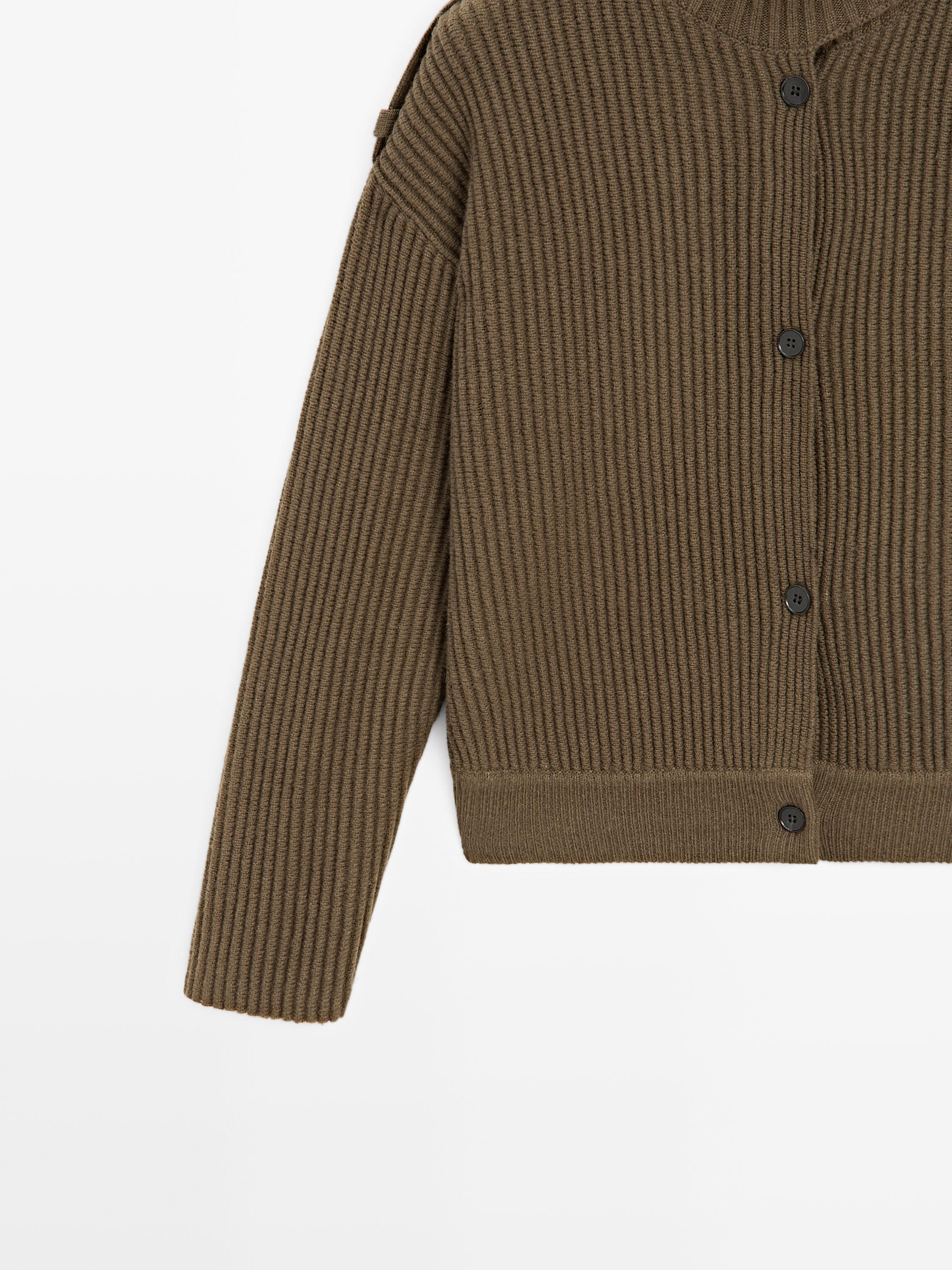 Wool knit cardigan with button details · Khaki · Cardigan