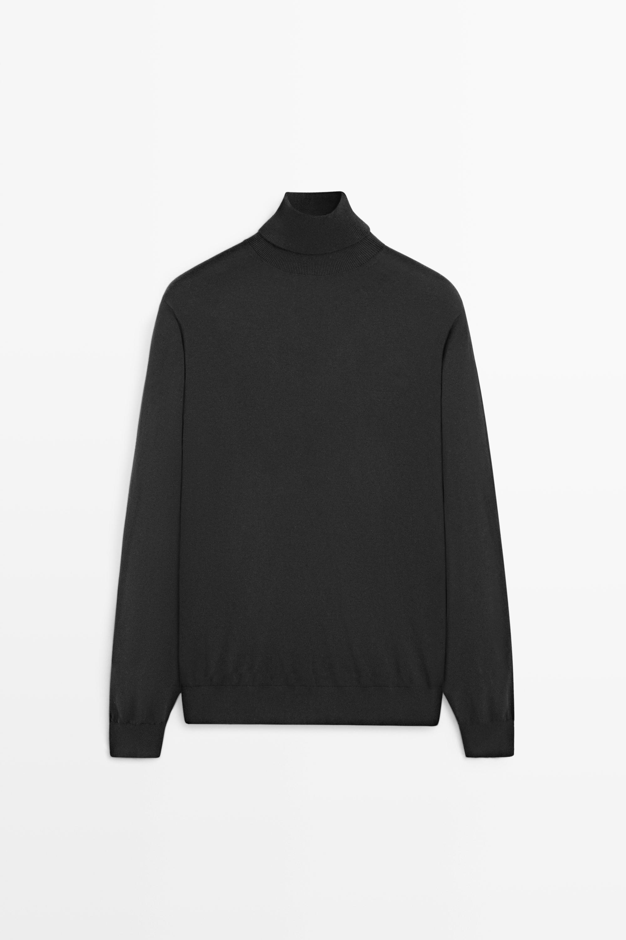 Cotton blend knit high-neck sweater