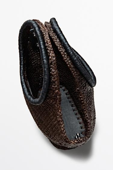 100% Raffia Mini Crescent Bag — BROWN 4