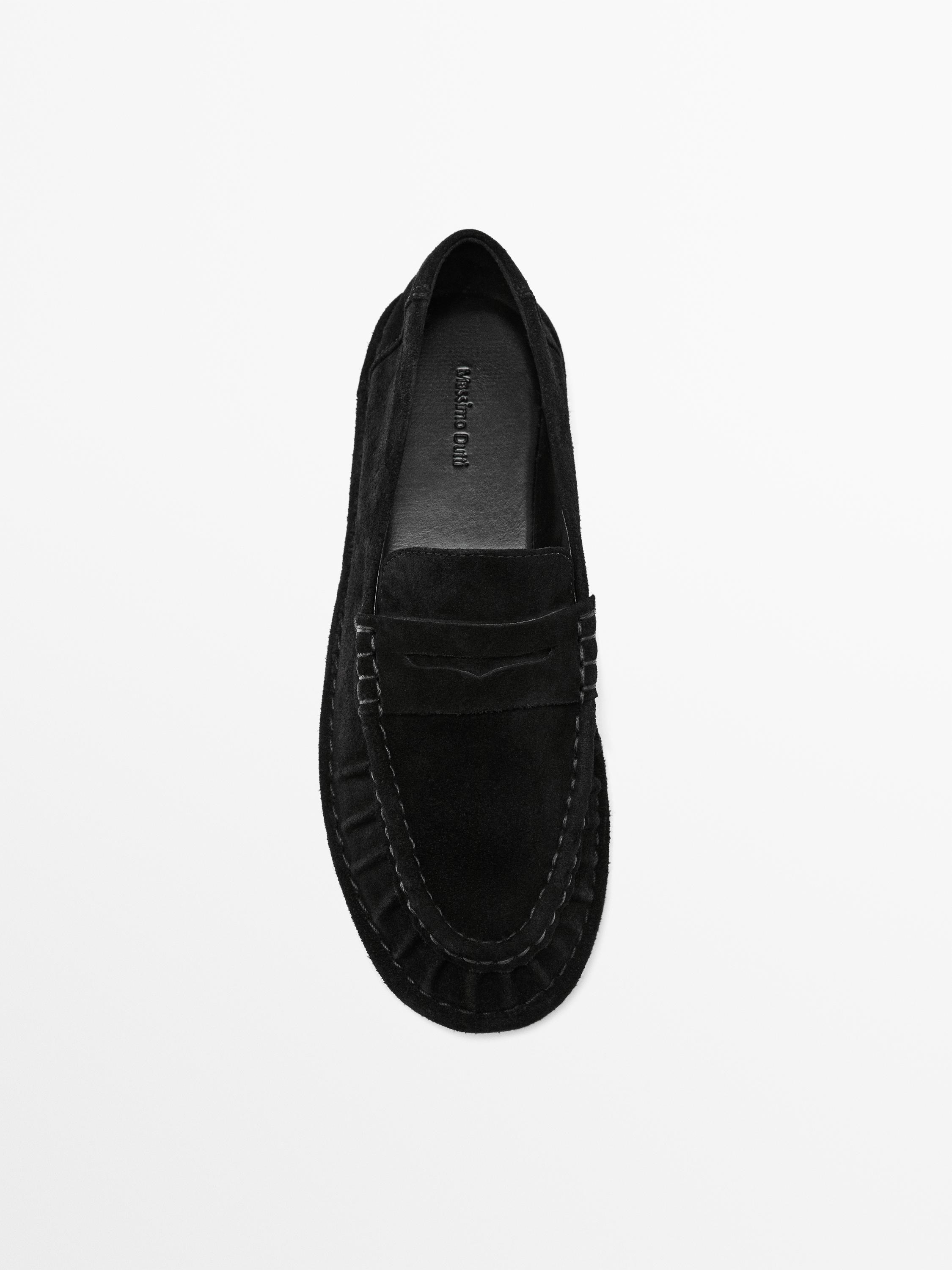 Gathered split leather loafers