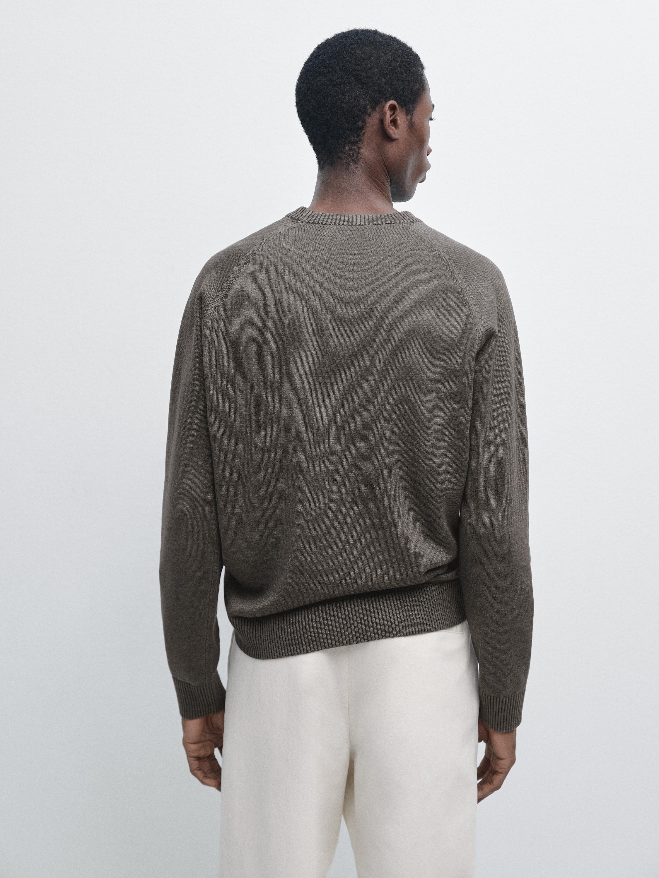 Cotton blend knit sweater — Greyish green