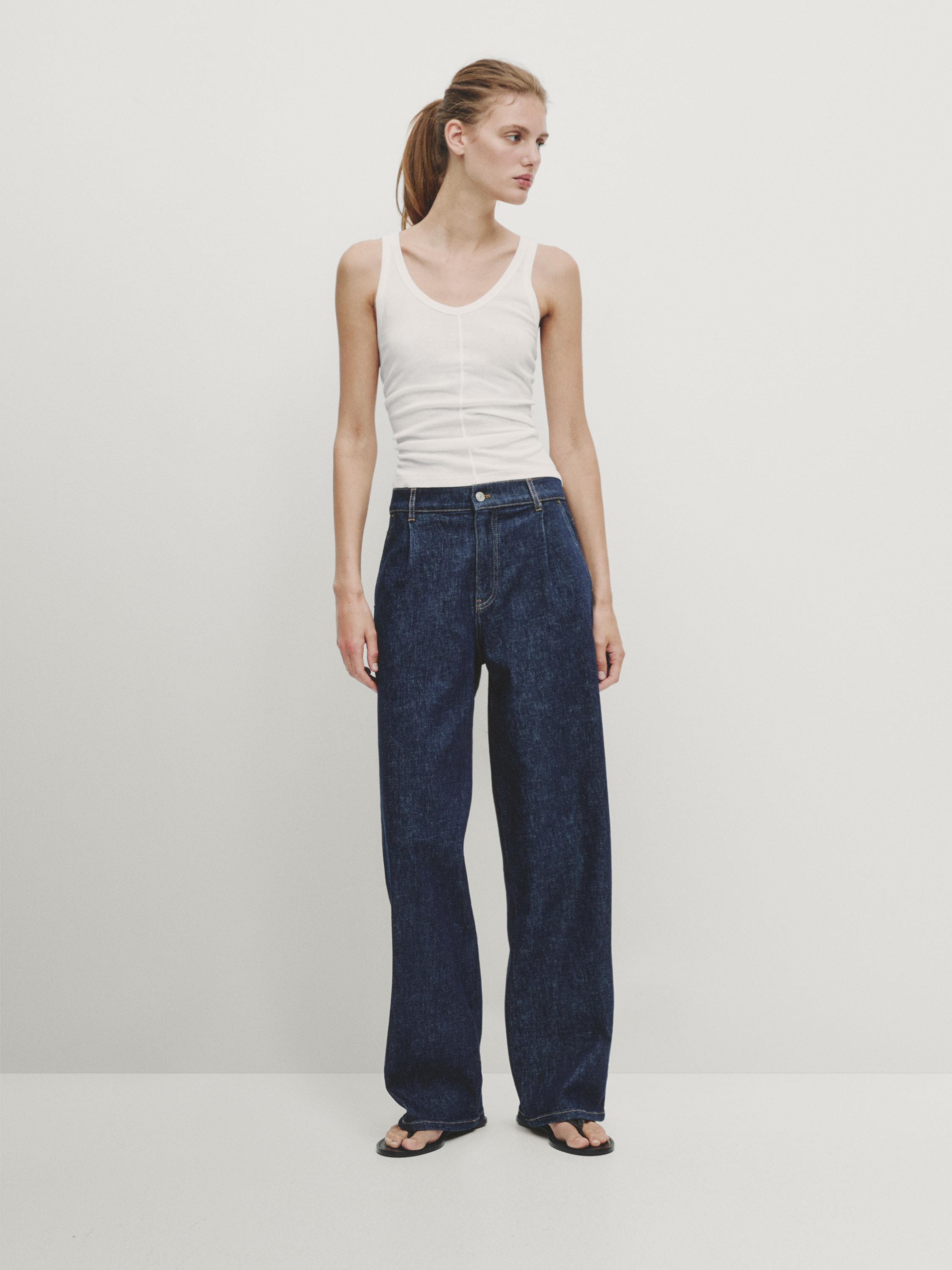 High-waist wide-leg jeans with darts