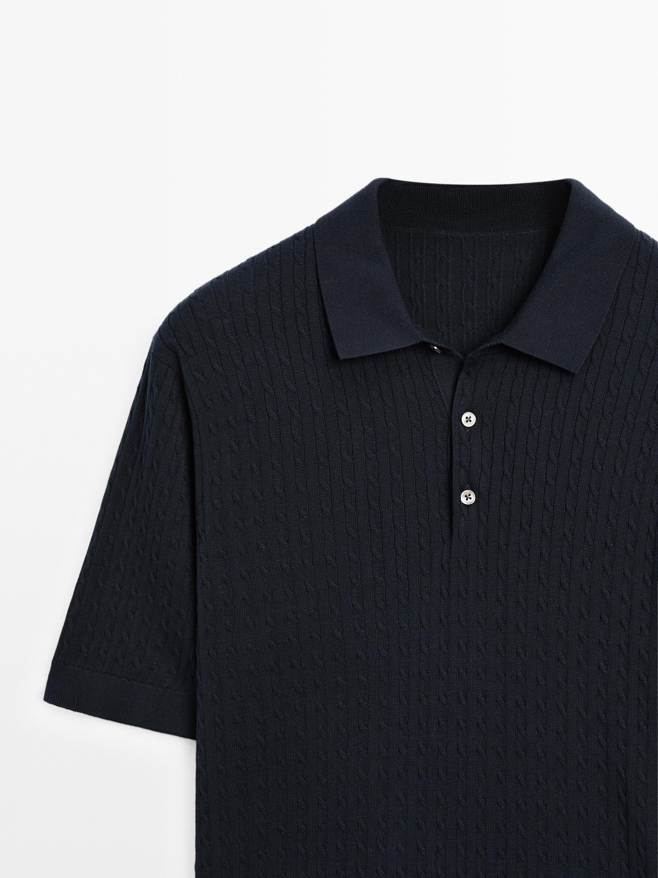 100% cotton cable-knit polo sweater