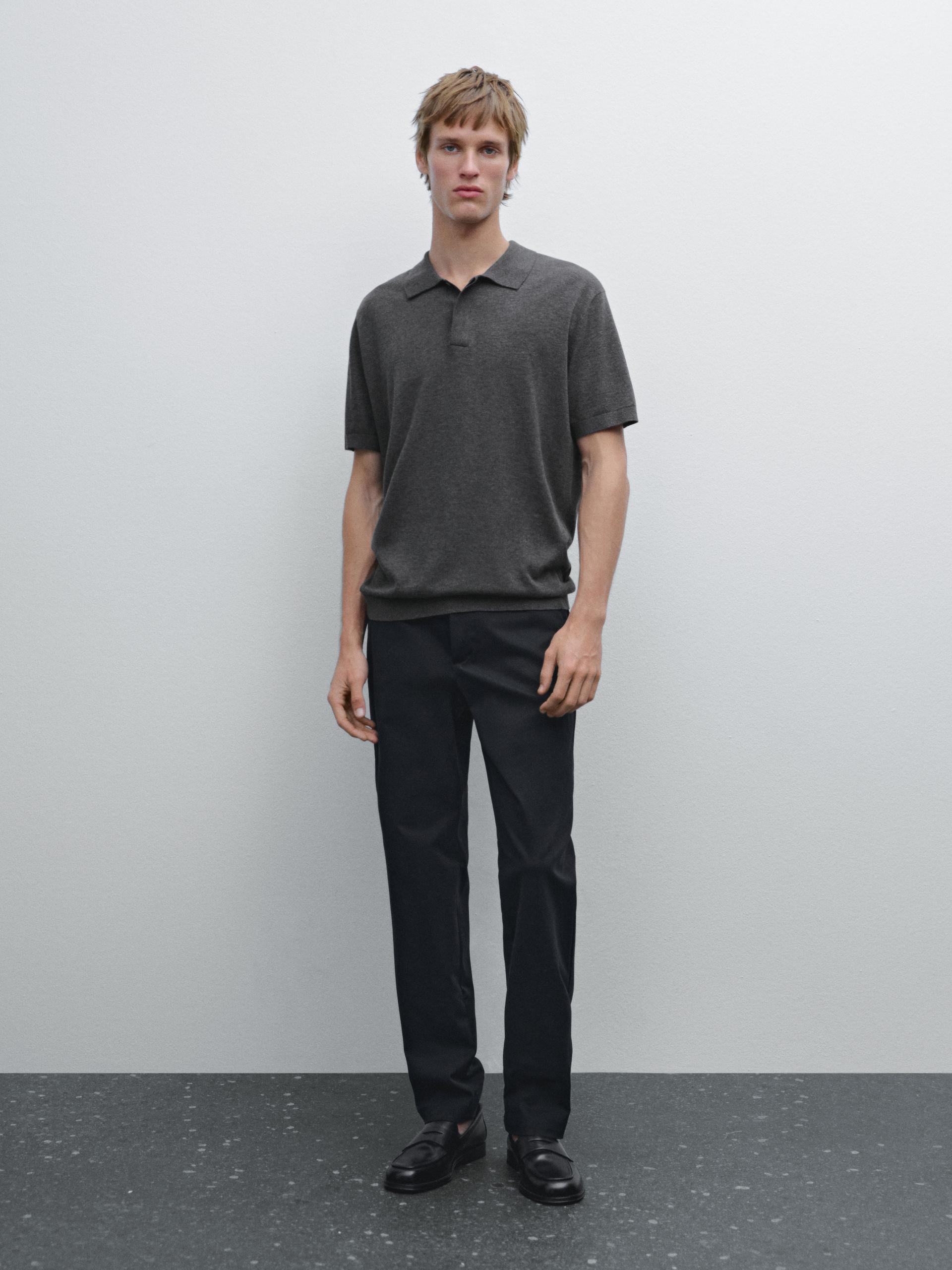 Polo Maille De Coton Mélangé - Marengo - Xxl - Massimo Dutti - Homme