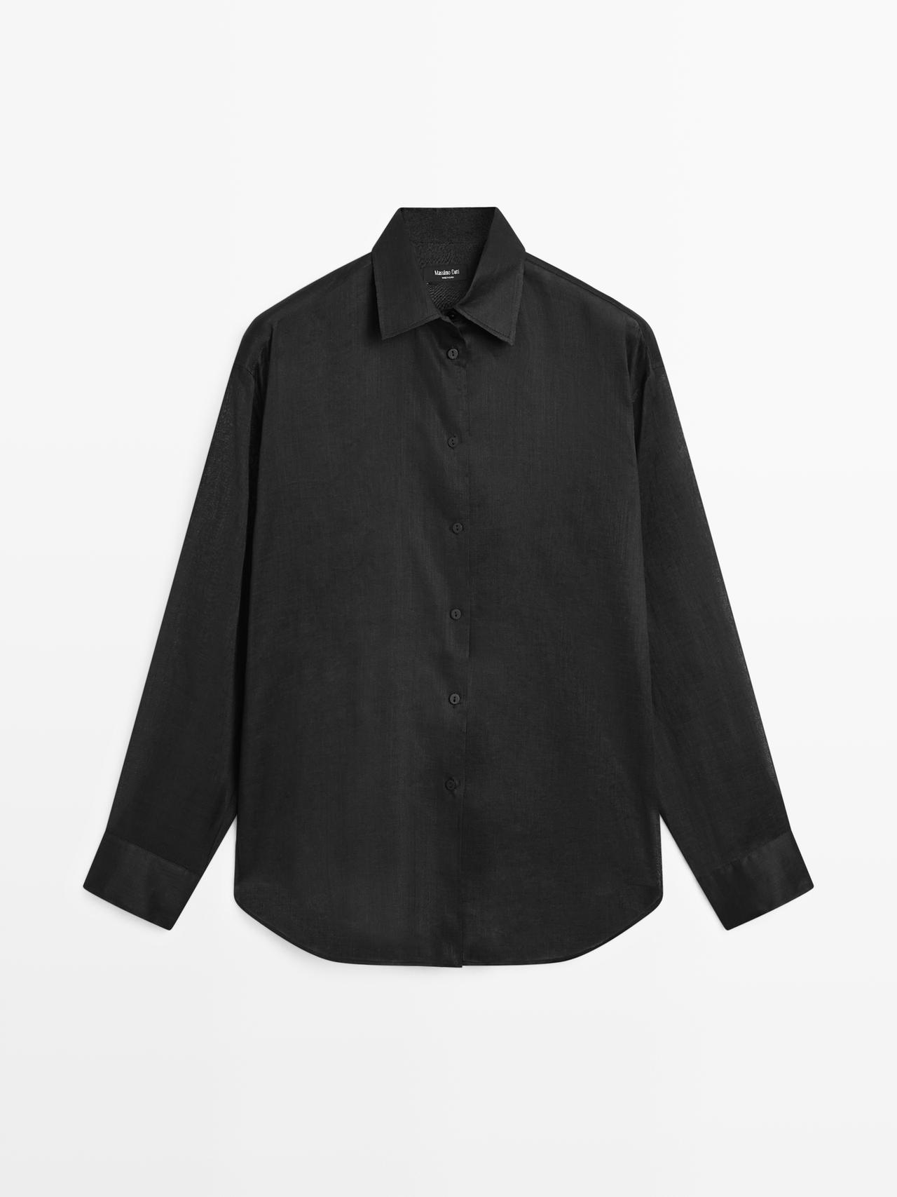 Massimo Dutti - Dame - Let, Halvgennemsigtig Skjorte I 100 % Ramie - Sort - L