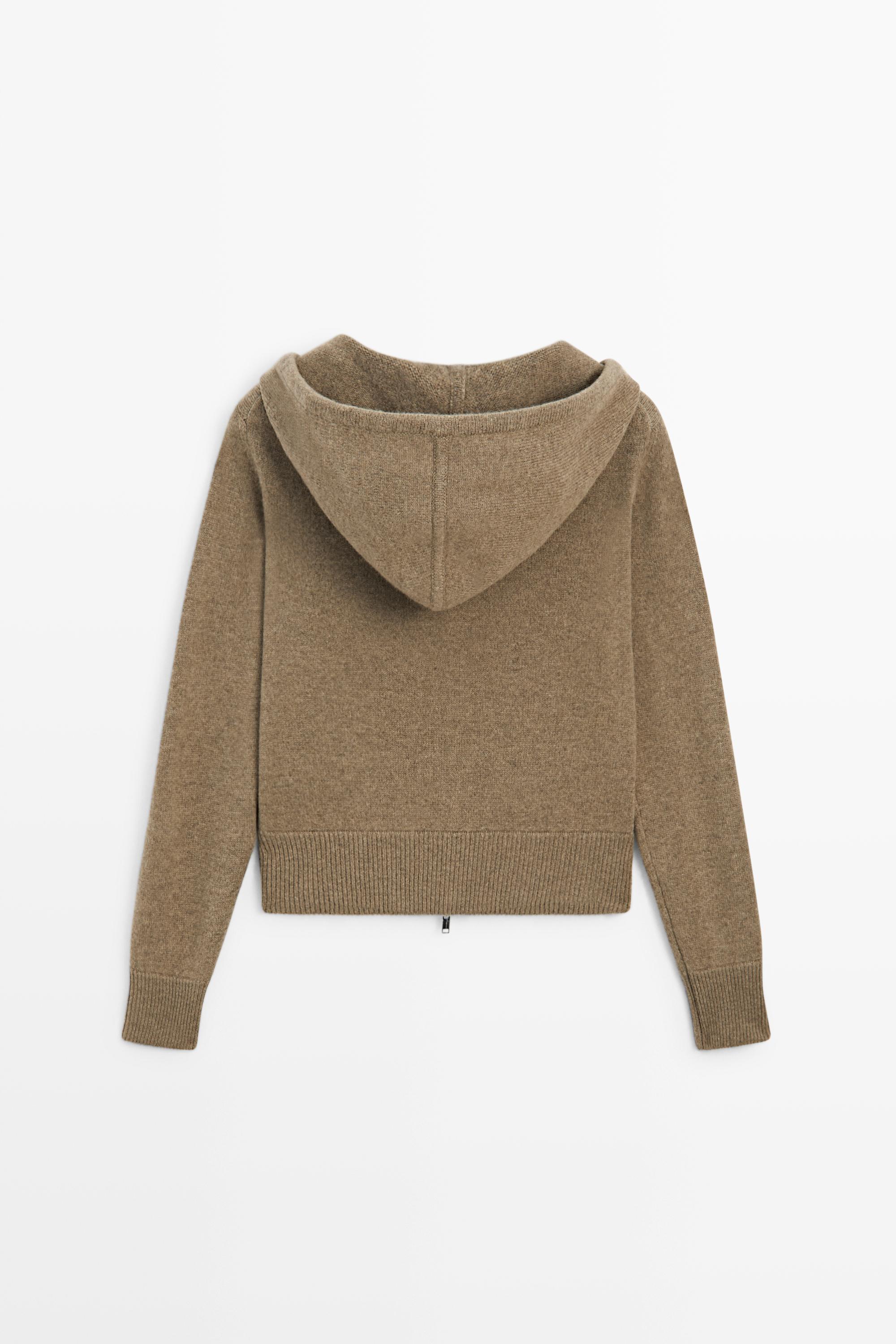 Wool blend hooded knit cardigan — GREENISH