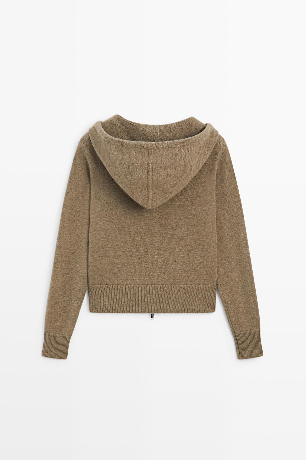 Wool blend hooded knit cardigan — GREENISH