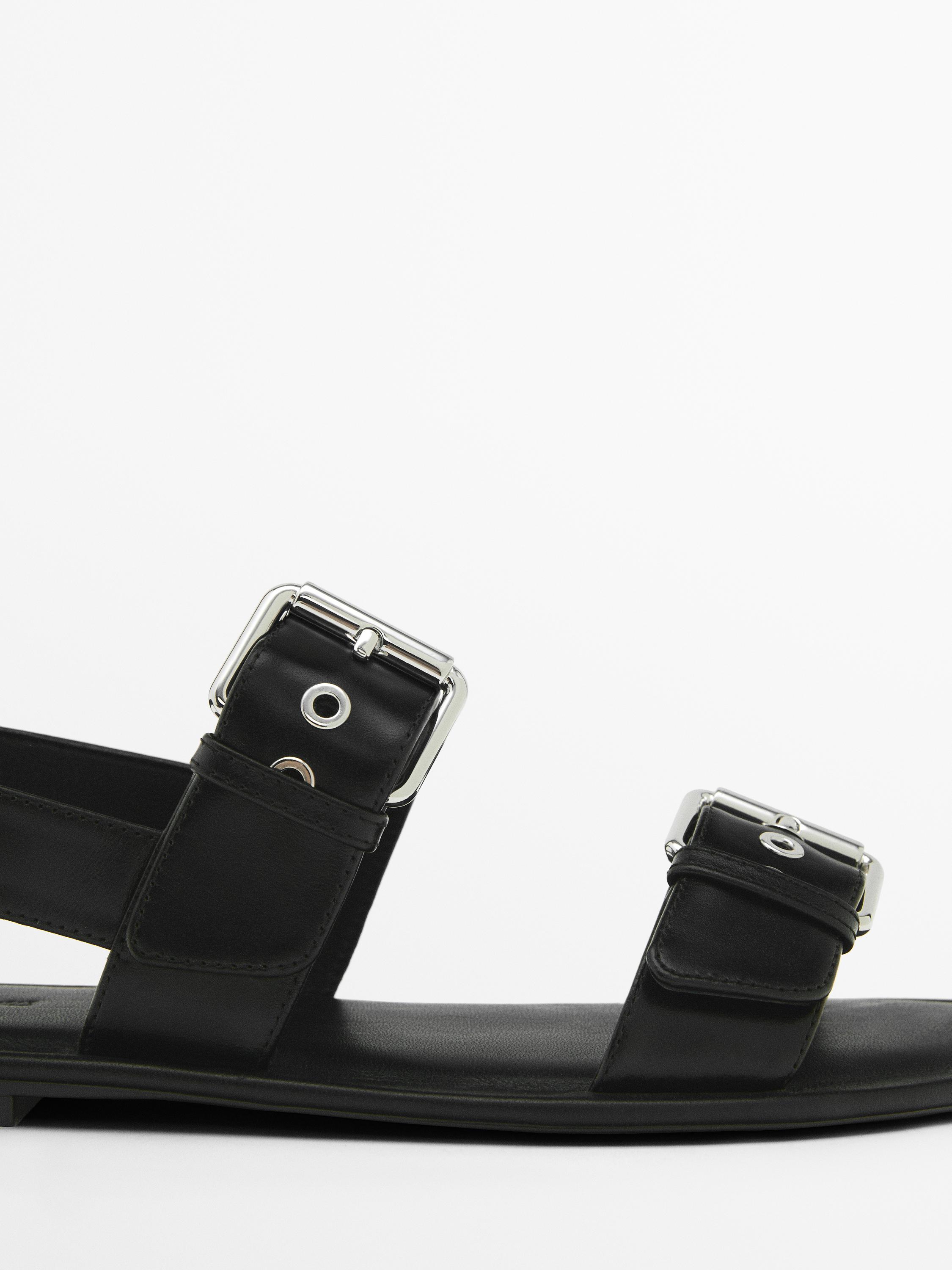 Flat slider sandals with buckles