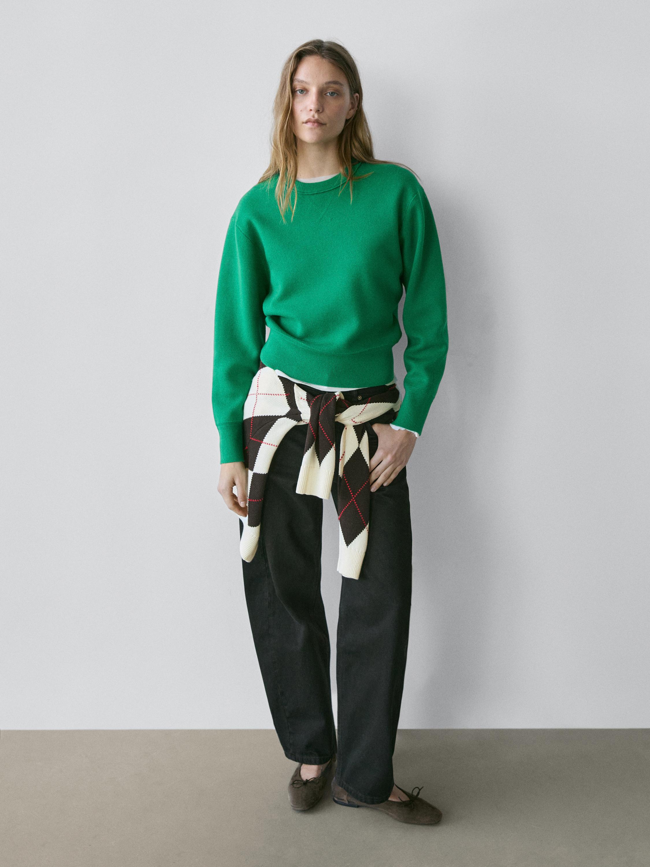 Cotton blend knit sweater — Green billiard