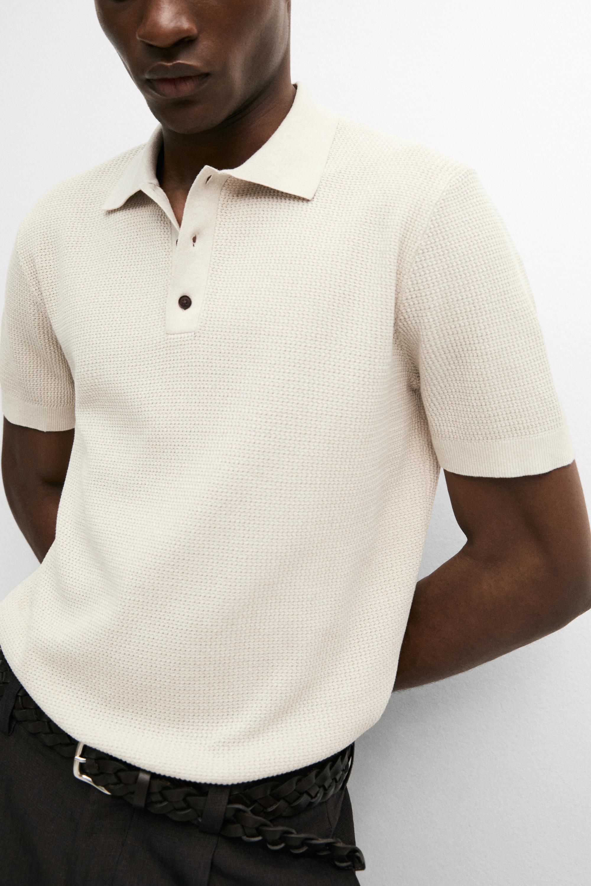 100% cotton button-collar polo shirt — CREAM