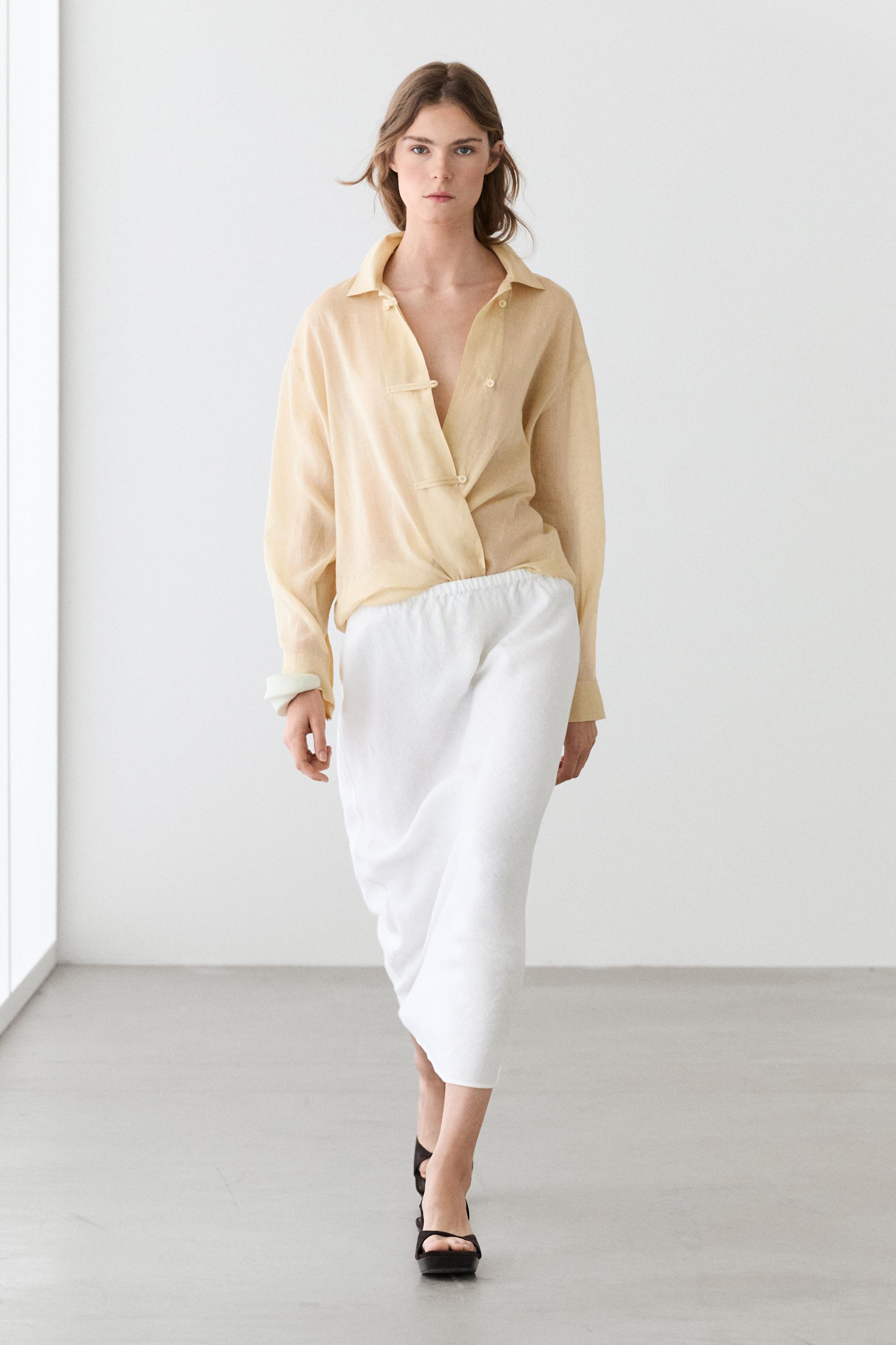 Flowing total look 100% ramie shirt — BEIGE