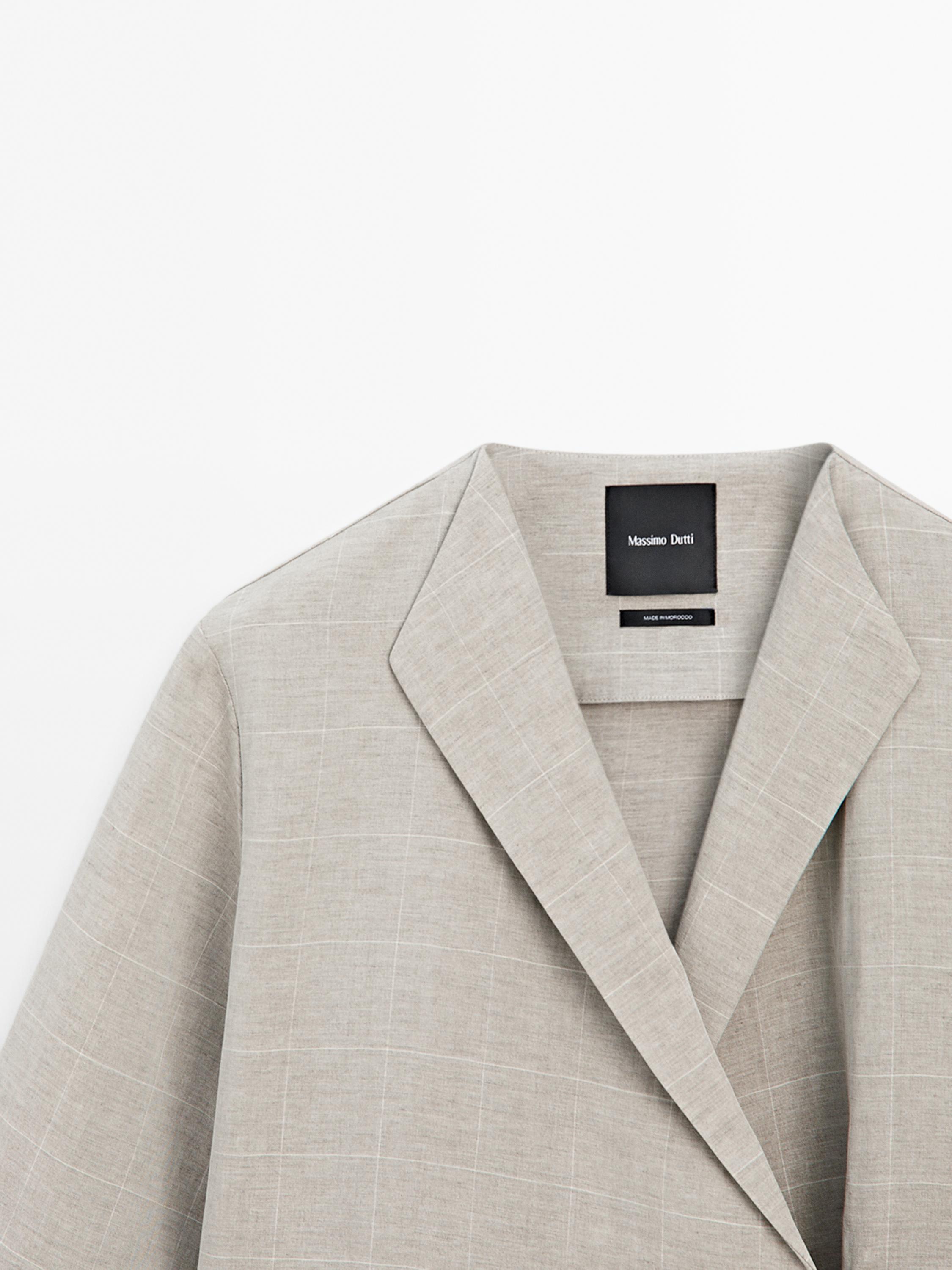 Linen blend check print kimono