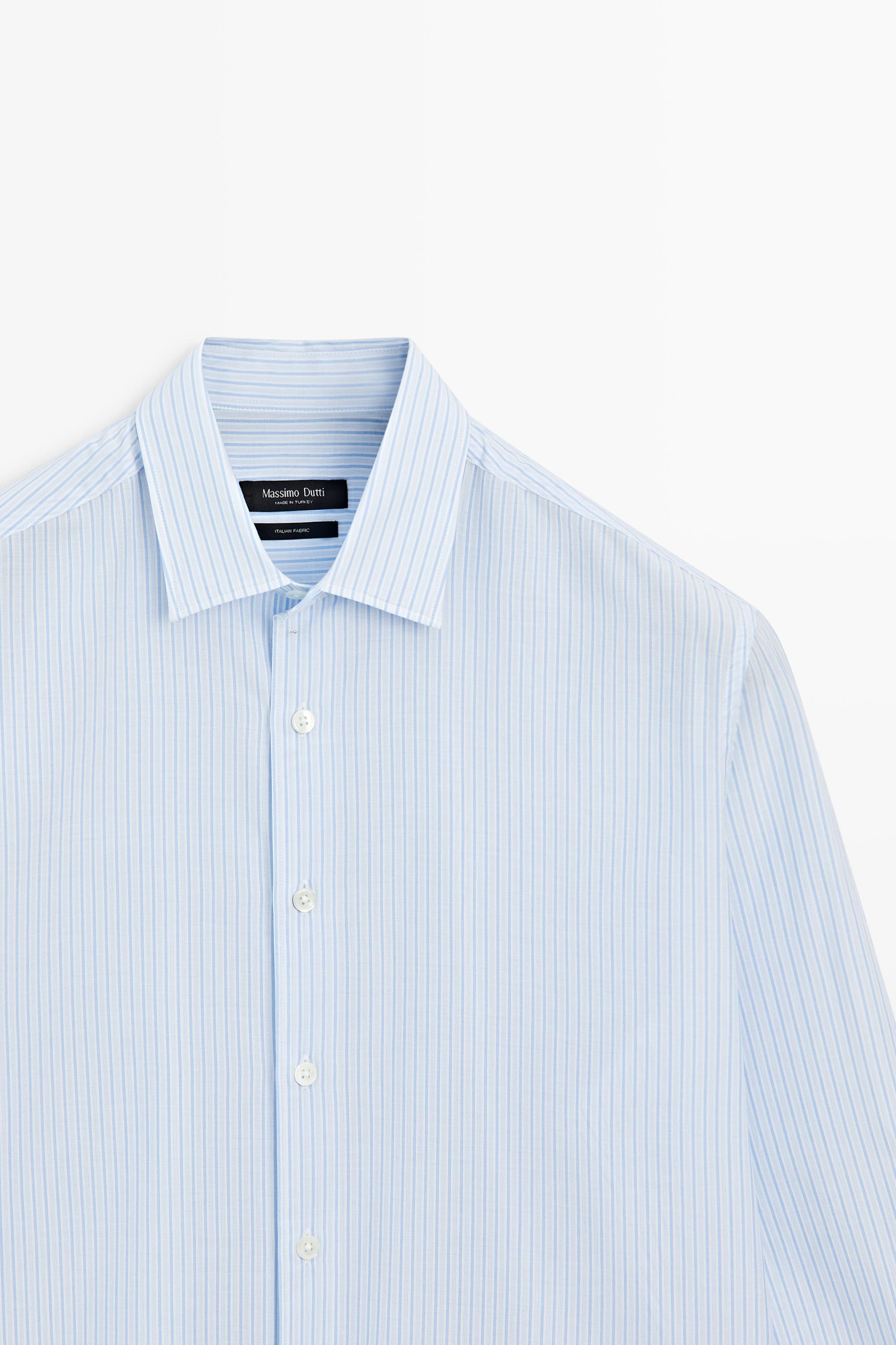 100% cotton regular fit striped shirt — SKY BLUE
