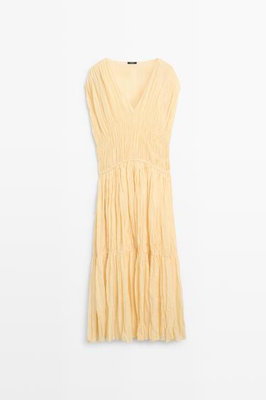 Flowing gathered midi dress — YELLOW 2