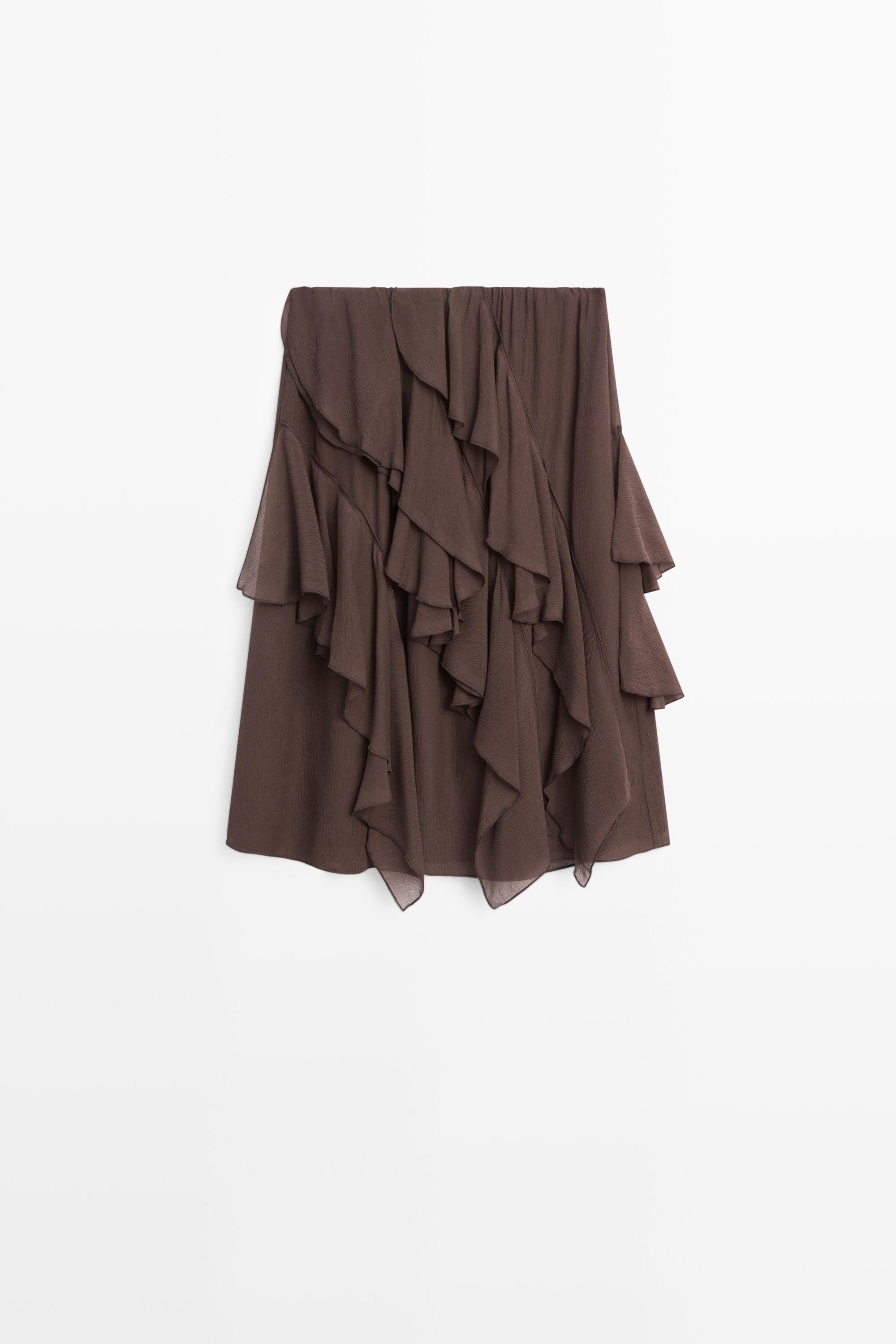 Flowing ruffled midi skirt — Chocolate