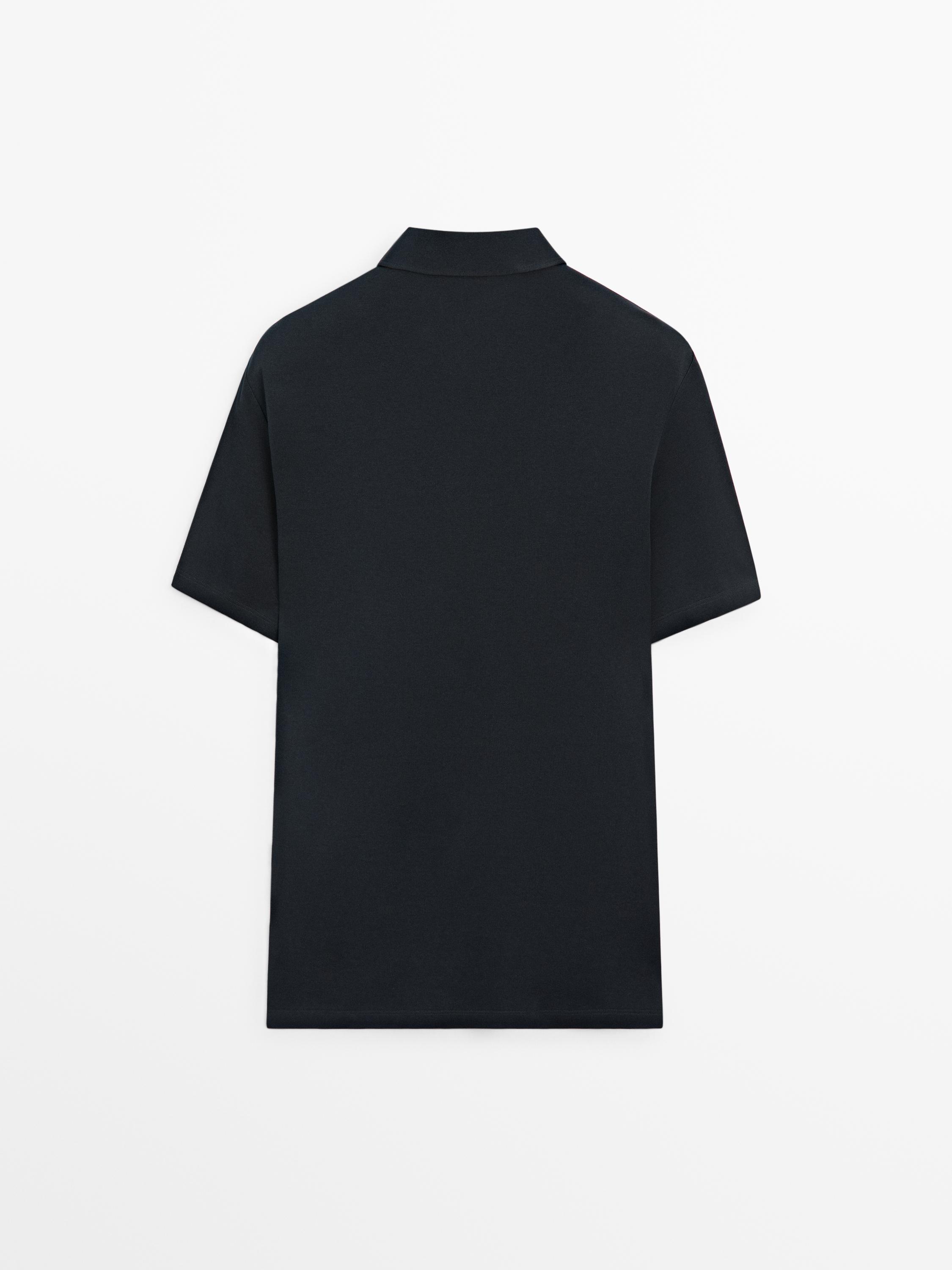 Short sleeve polo shirt with zip detail — NAVY BLUE