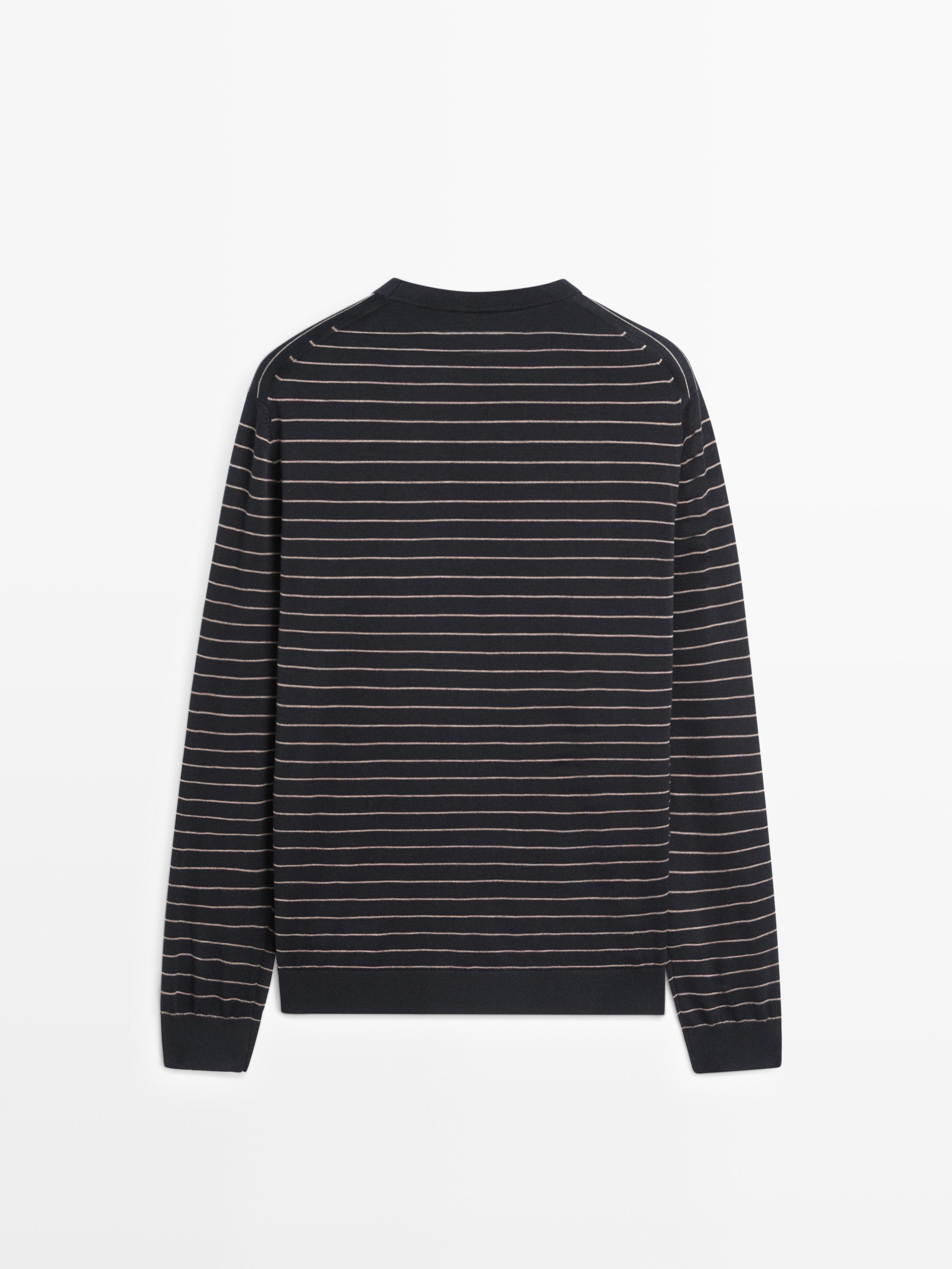 Striped long sleeve knit sweater — NAVY BLUE