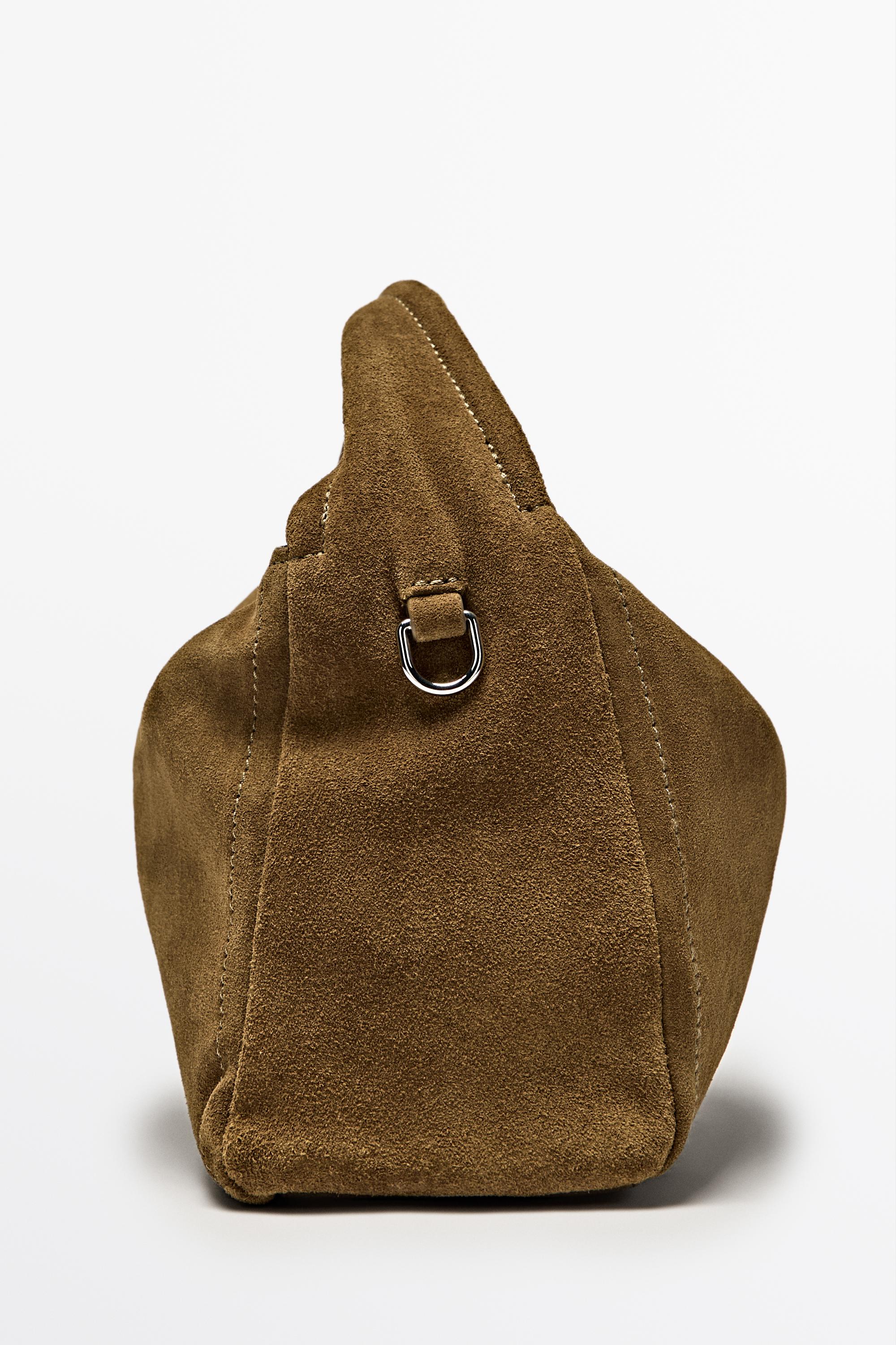 Split suede leather crossbody bag — KHAKI GREEN