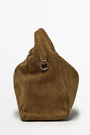 Split suede leather shoulder bag — KHAKI GREEN 2
