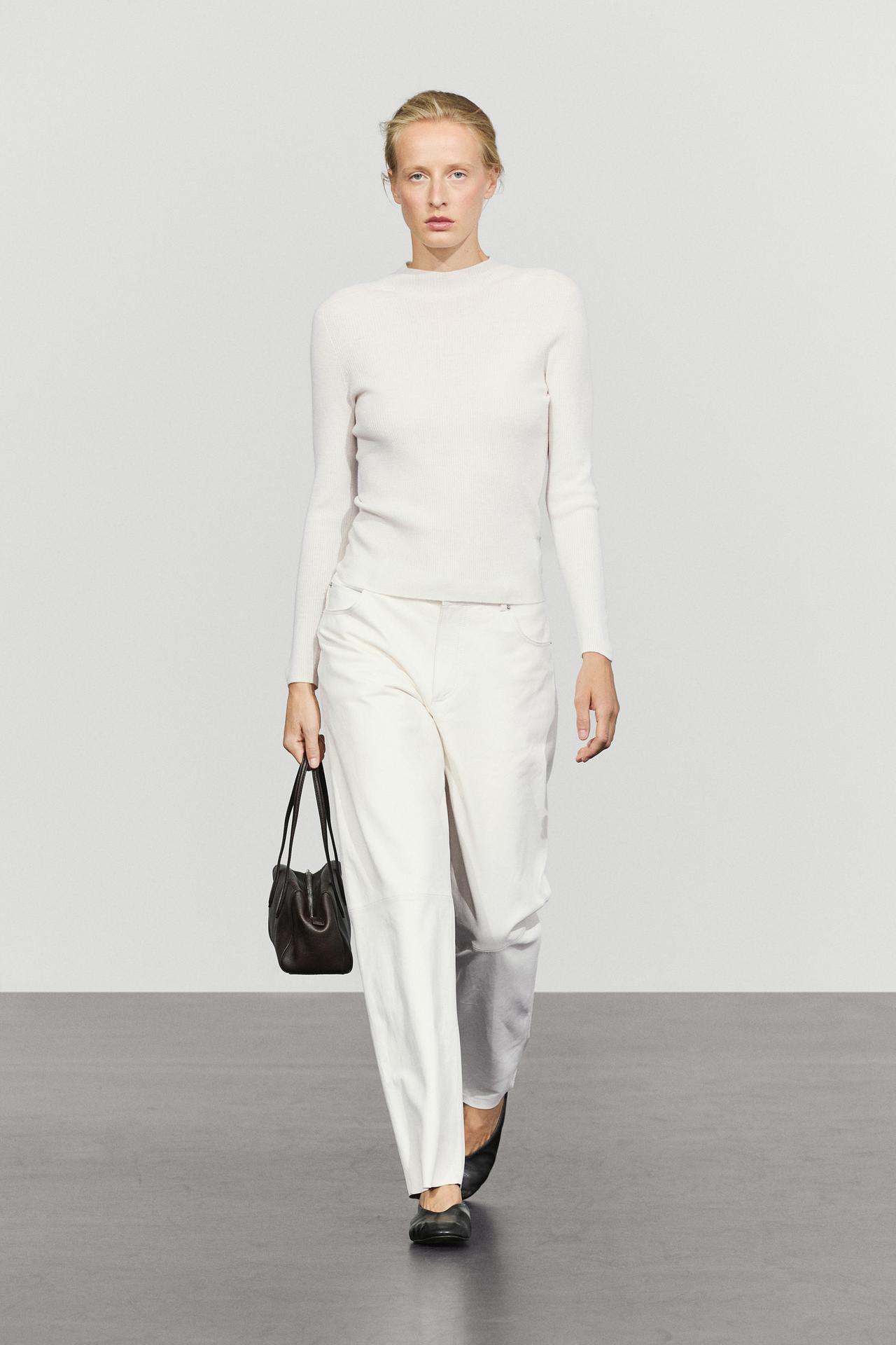 Mock turtleneck ribbed knit sweater — CREAM