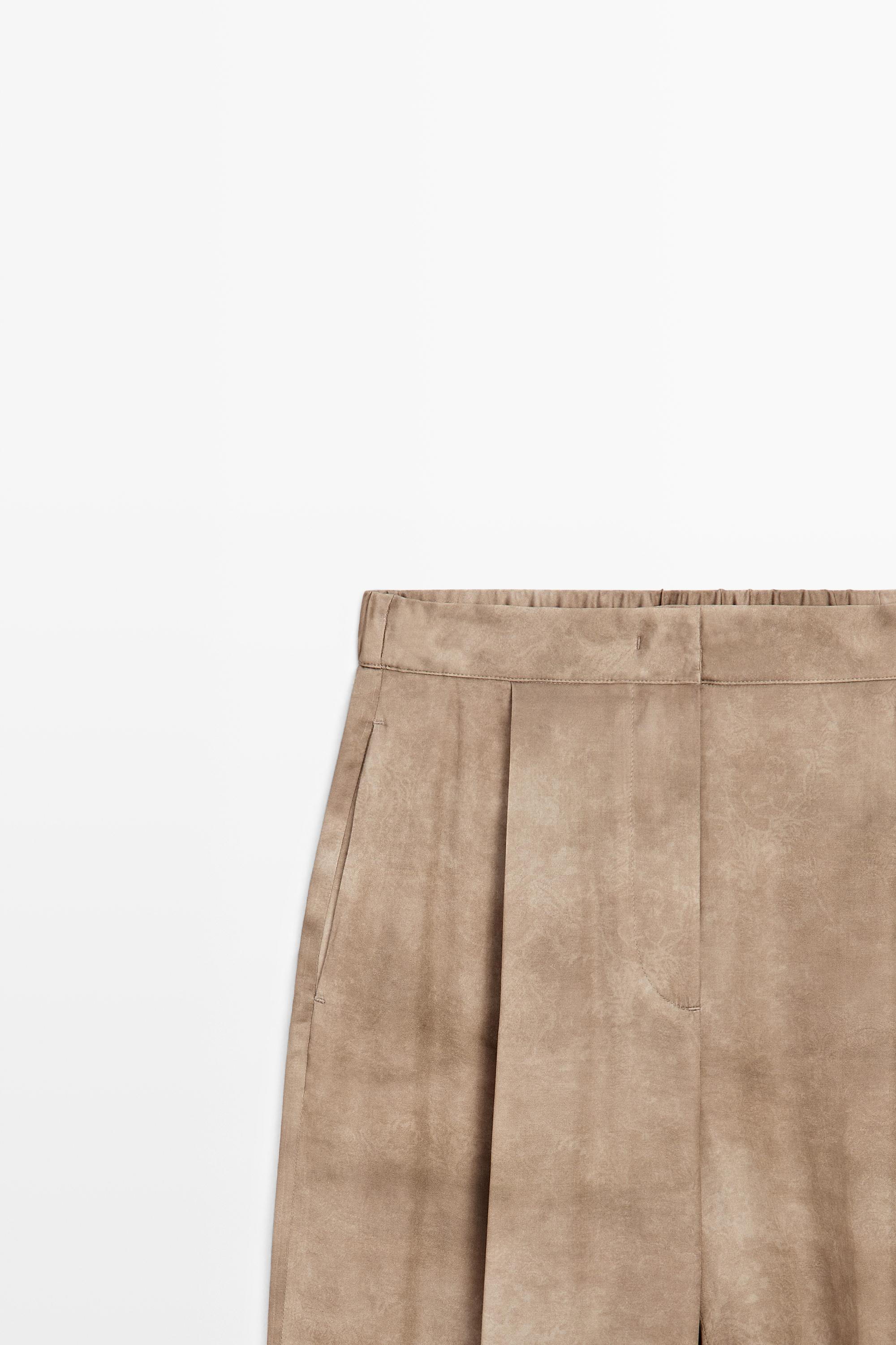 Flowing pants with tie-detail hem — BEIGE