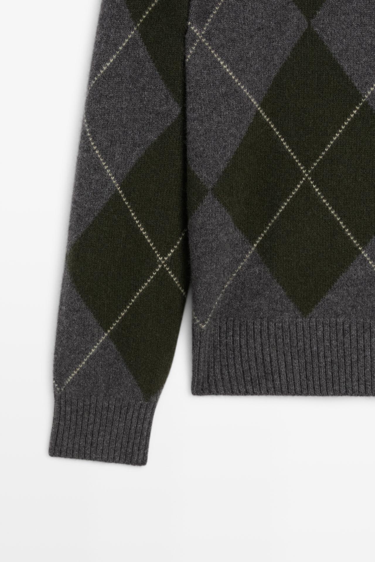 100% cashmere argyle knit sweater — DARK GREEN