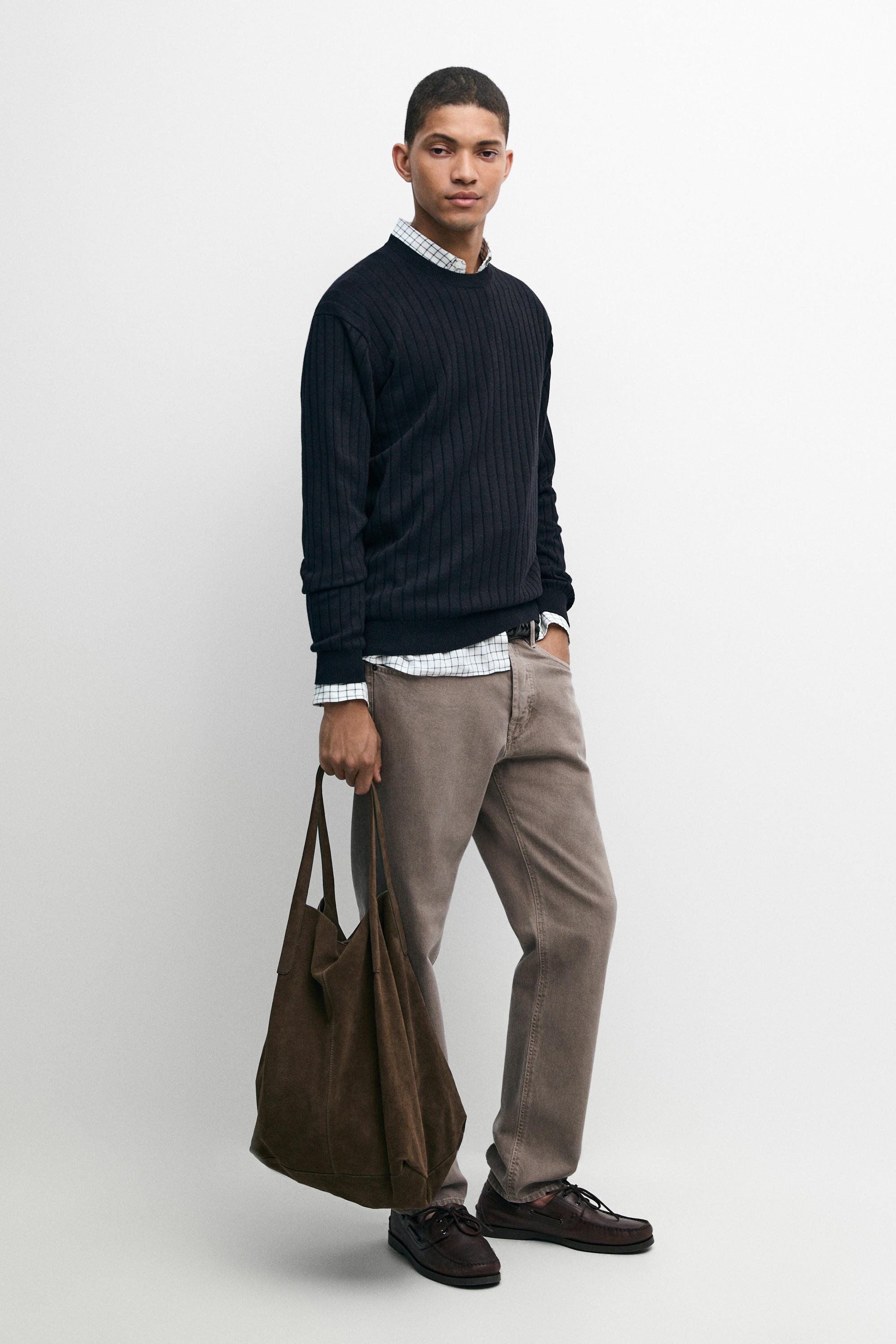100% cotton ribbed knit sweater — NAVY BLUE