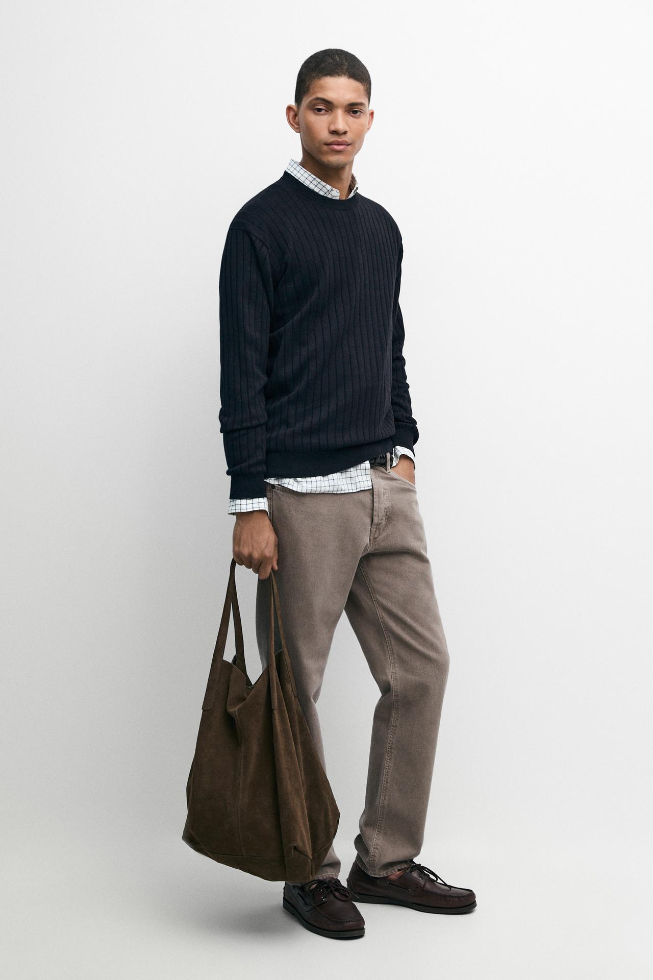 100% cotton ribbed knit sweater — NAVY BLUE