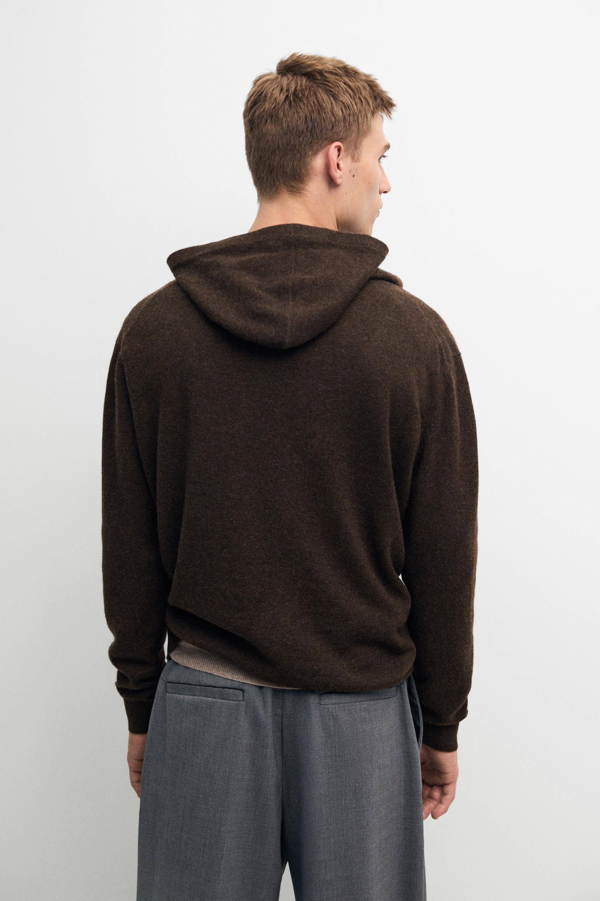 100% cashmere hooded knit cardigan — BROWN MARL
