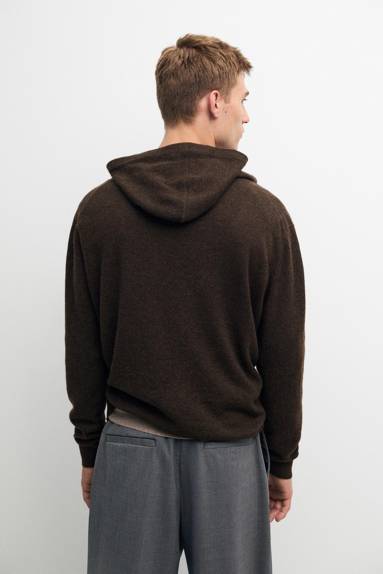 100% cashmere knit cardigan with hood — BROWN MARL