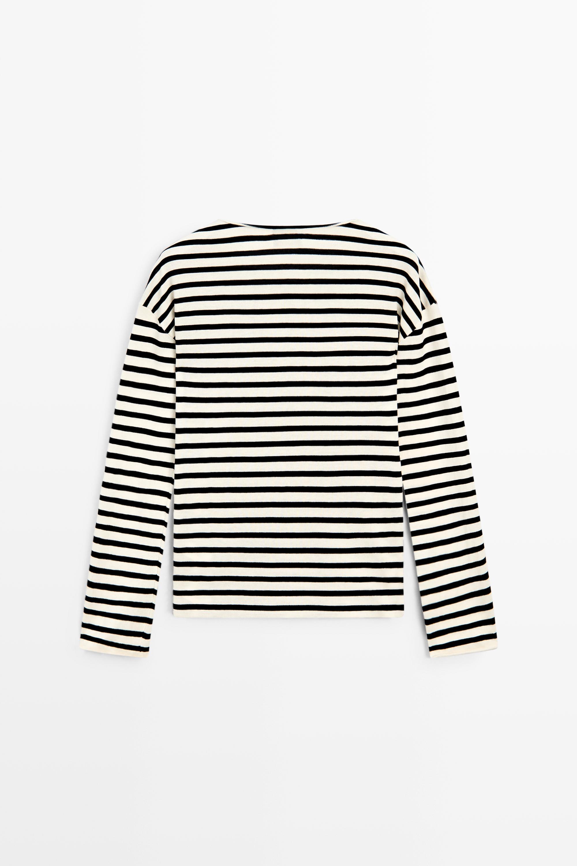 100% cotton long sleeve striped sweater — NAVY BLUE