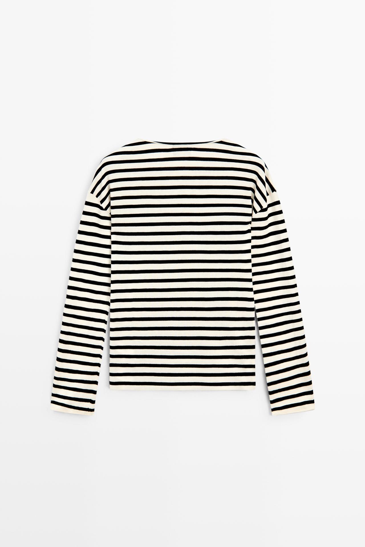 100% cotton long sleeve striped sweater — NAVY BLUE