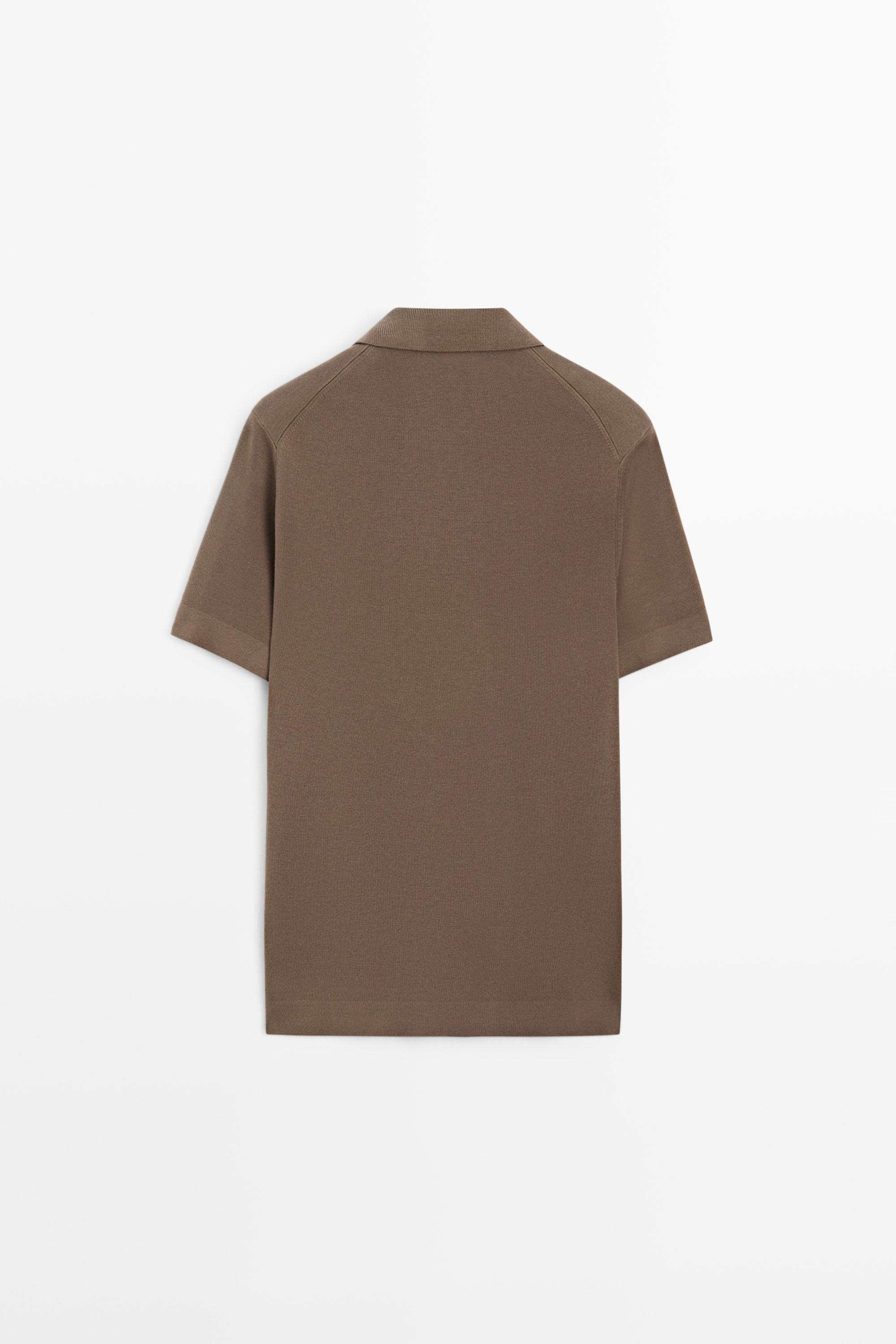 Flowing cotton blend knit polo shirt — PALE KHAKI