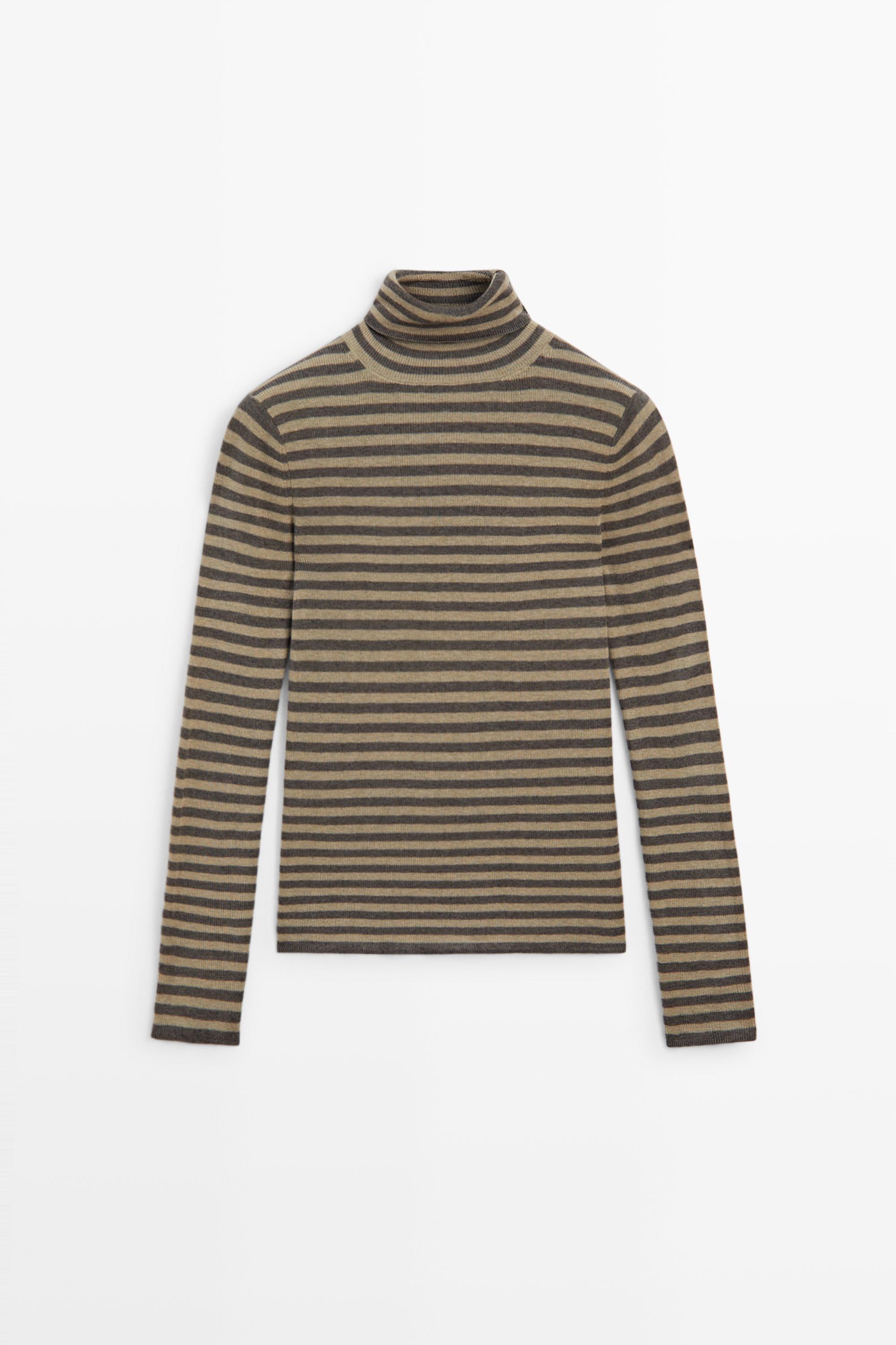 Striped turtleneck knit sweater
