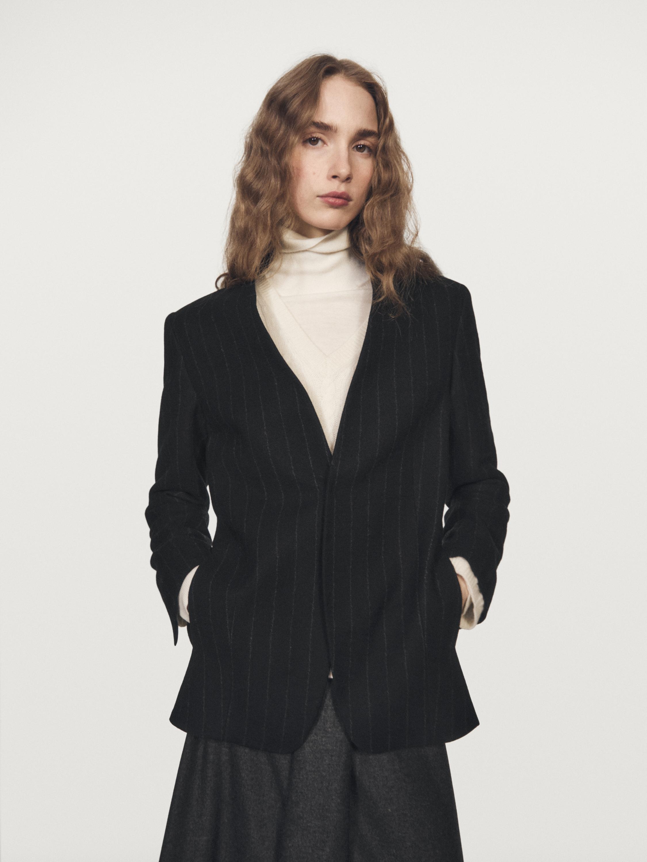 Pinstripe lapelless blazer