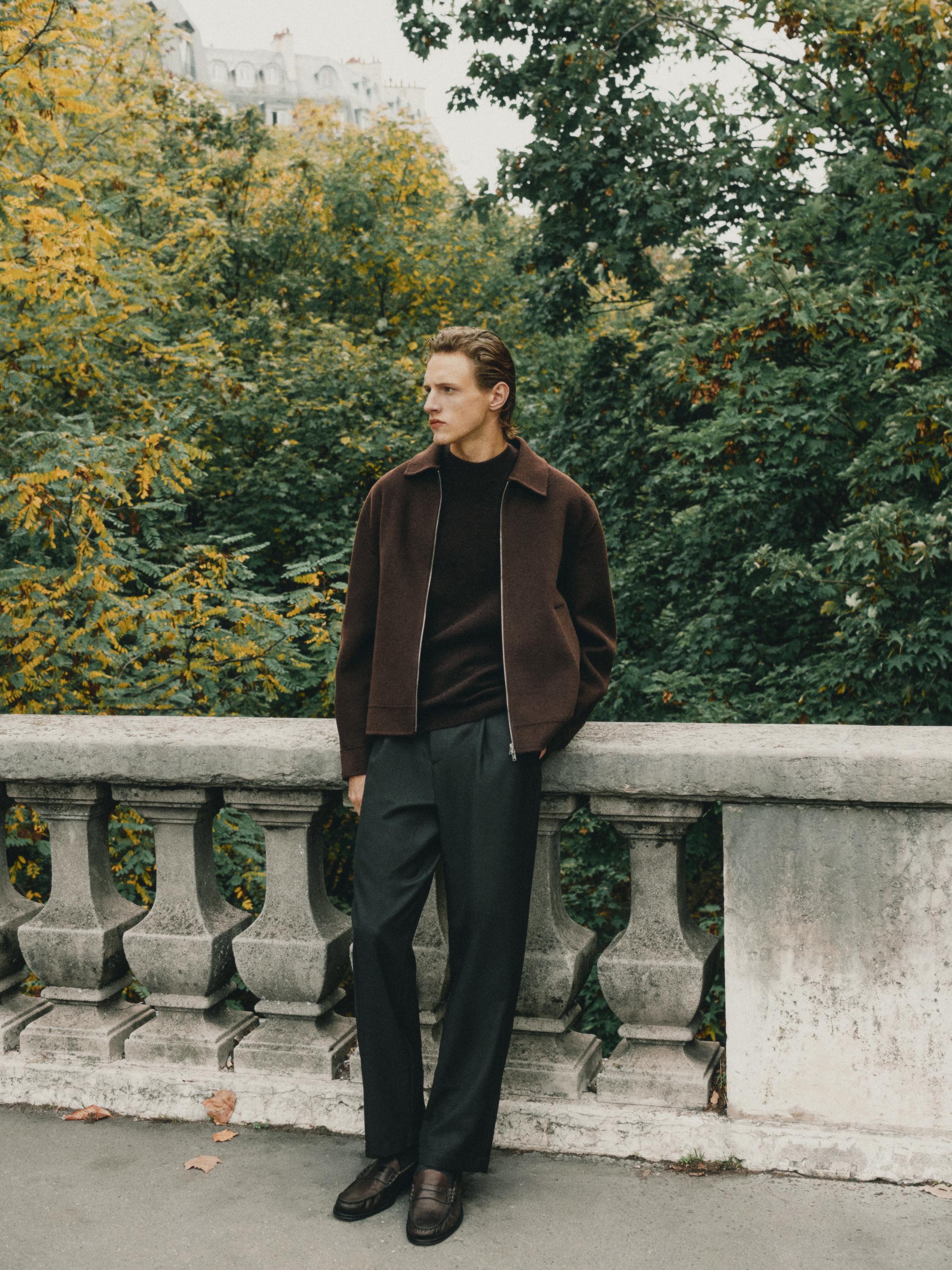 Double wool blend jacket with zip detail